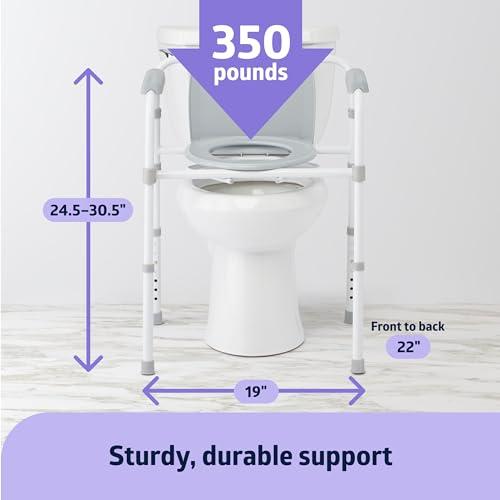 Medline Medline 3-in-1 Steel Bedside Commode, Standard Seat, Sturdy Folding Frame, 7.5 QT. Bucket, 350 lb. Weight Capacity, Clip-on Seat, Easy Cleaning, Tool-Free Assembly, Gray