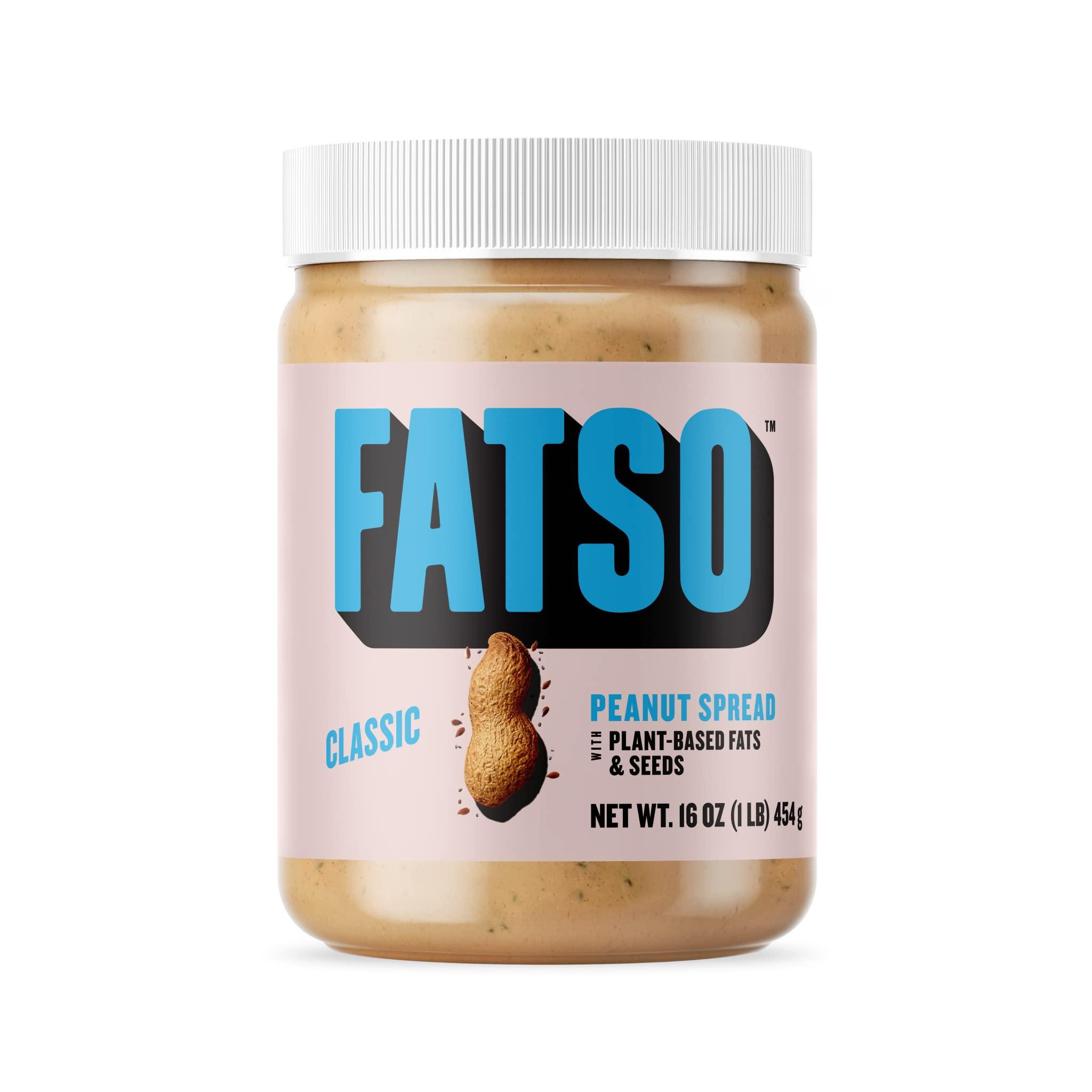FATSO FATSO Classic Natural Peanut Butter - Vegan Nut Butter Spread w/Plant-based Seeds & Superfats - Keto-friendly, Gluten-free & Sugar-free Protein Butter - (16oz Jar)