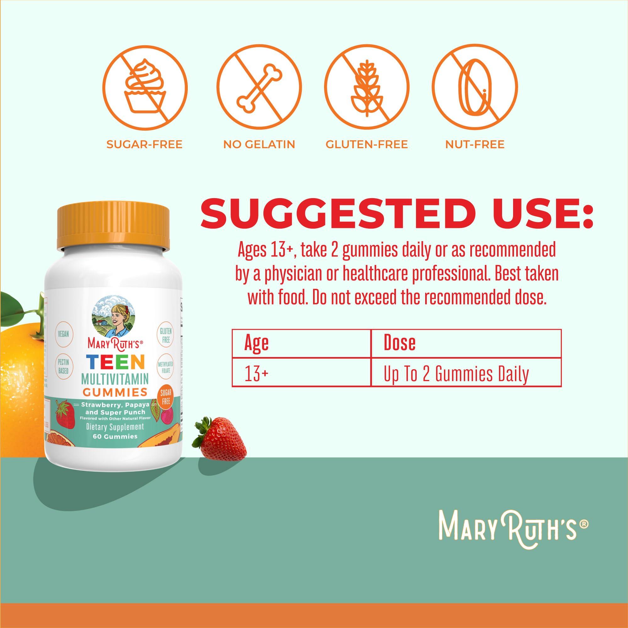 MaryRuth Organics MaryRuth Organics Multivitamin for Teens | Teen Multivitamin Multimineral Gummies with Vitamin B, C, D and E, Biotin, Zinc | Teen Vitamins | Vegan | Sugar Free | Gluten Free | 60 Count