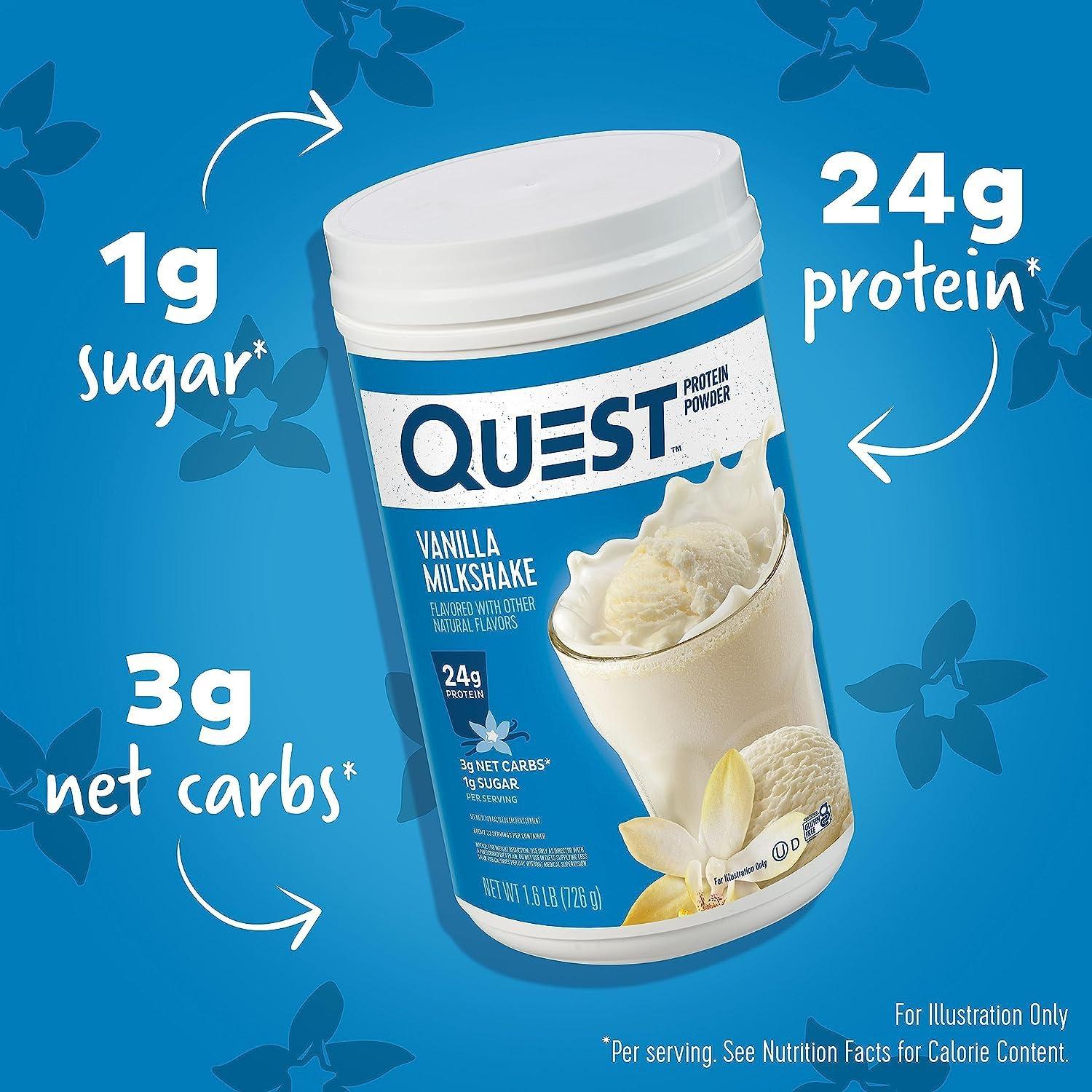 Quest Nutrition Quest Vanilla Milkshake Protein Powder Bundle, 24g Protein, 1g Sugar, 3 & 1.6 Pound, Low Carb, Gluten Free, 43 & 23 Servings