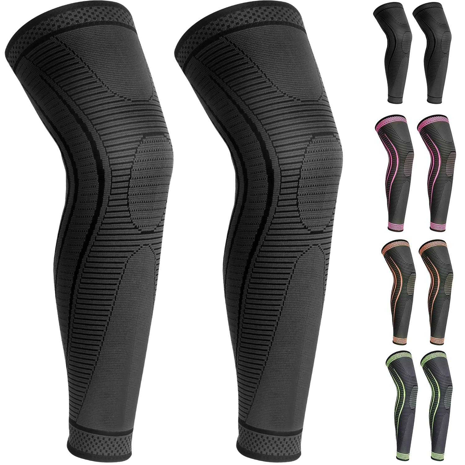 Ruilala 2 Pack Full Leg Compression Sleeves, Long Knee Brace Support for ACL,PCL, Meniscus Tear, Arthritis, Tendinitis, Joint Pain Relief, Men And Women (X-Large, Black)