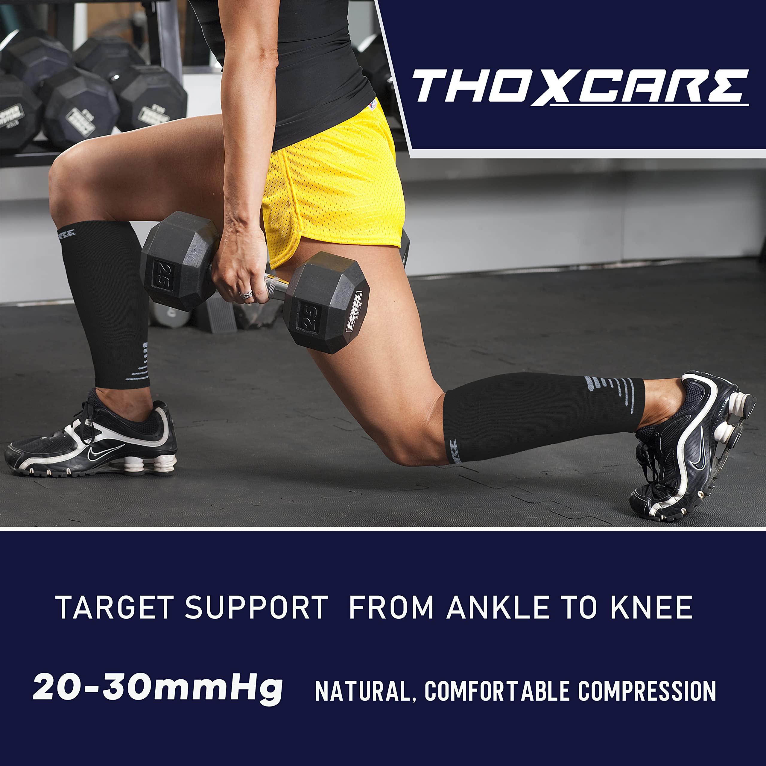 Thoxcare Thoxcare Calf Compression Sleeve for Men Women (1 Pair), Leg Support Footless Compression Socks for Running - Shin Splint Varicose Veins Swelling & Pain Relief, Black/Gray, Large