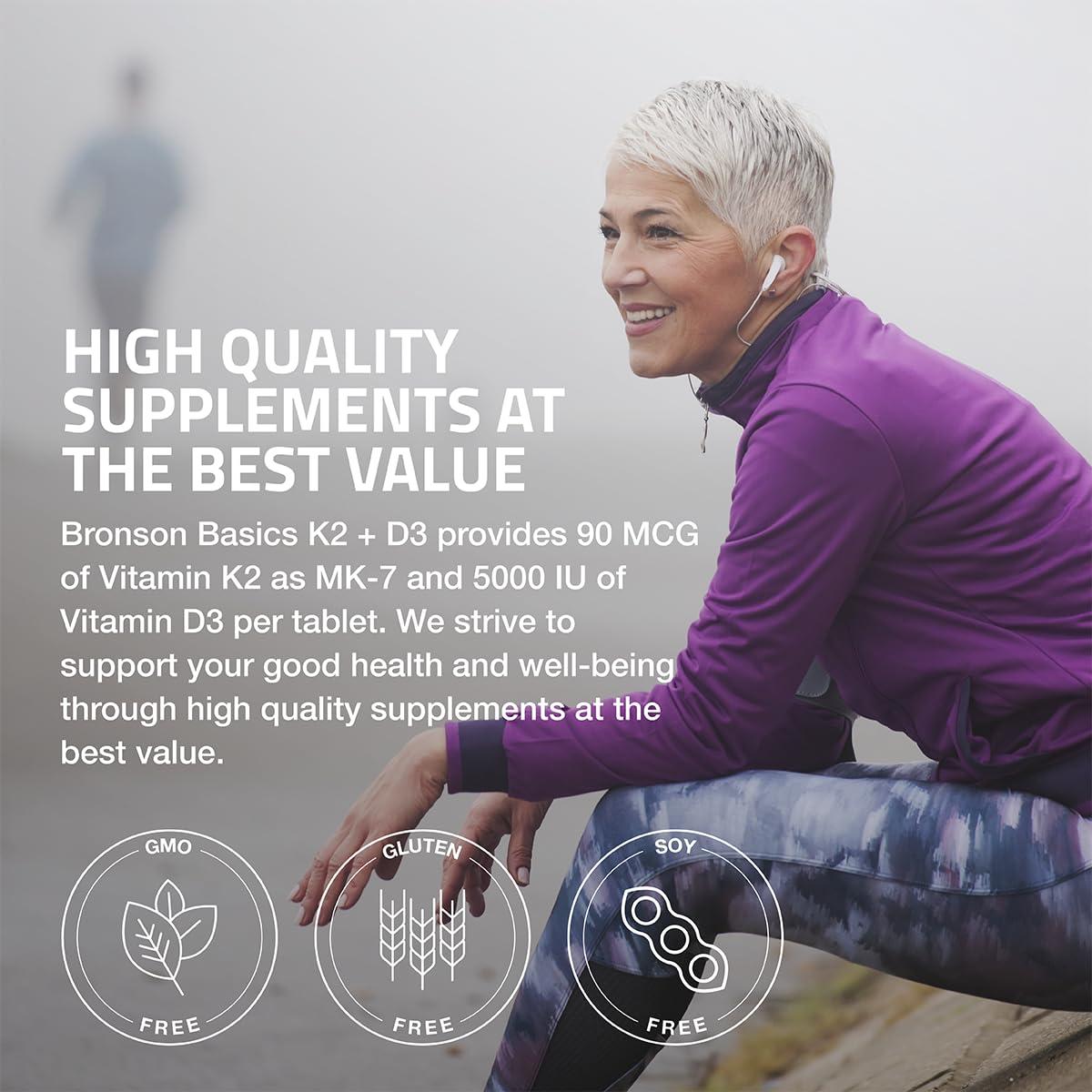Bronson Bronson Basics Vitamin K2 D3 (MK7) Supplement Non-GMO Formula 5000IU (125 mcg) Vitamin D3 & 90 mcg Vitamin K2 MK-7 Easy to Swallow Vitamin D & K Complex, 120 Tablets