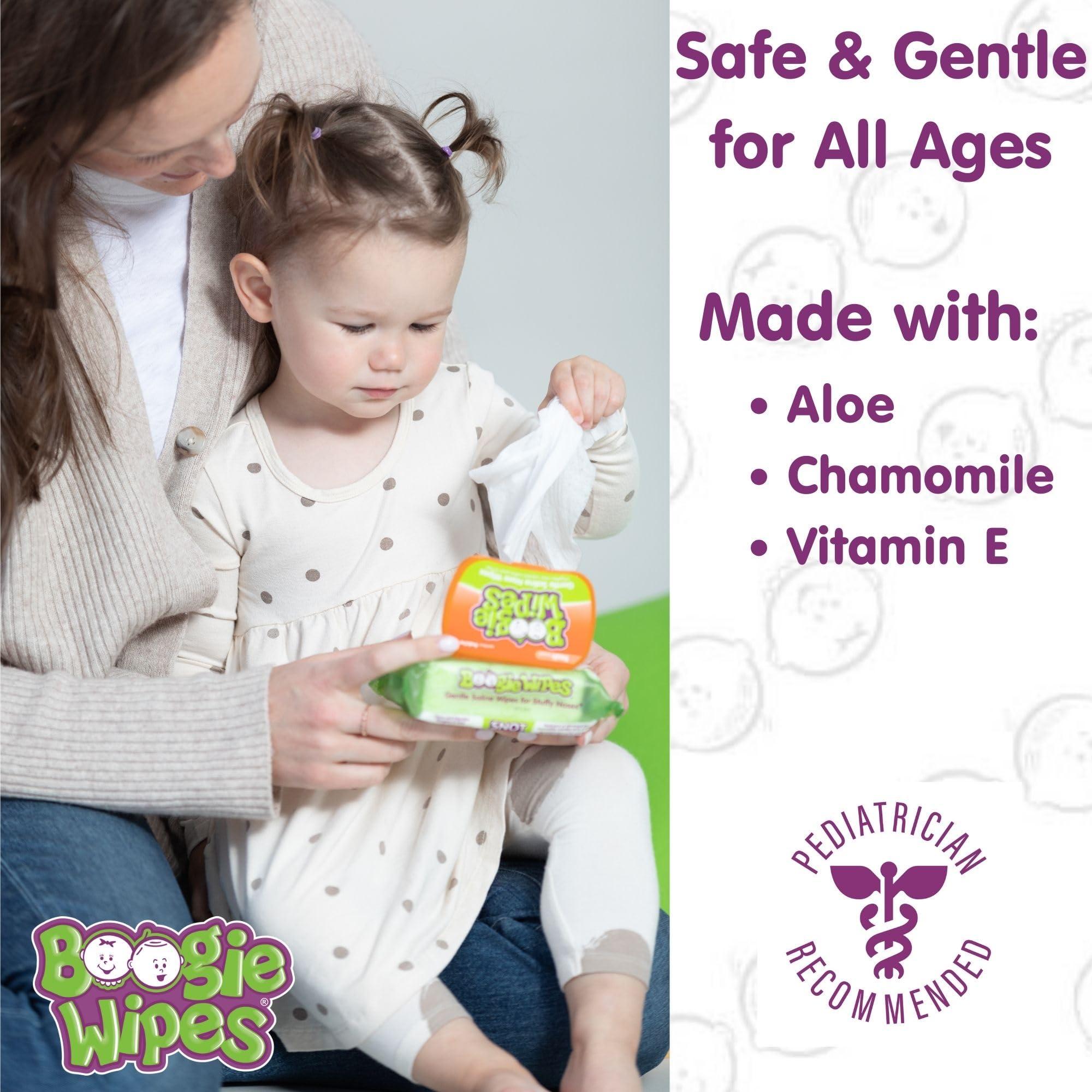 Boogie Saline Nose Wipes by Boogie, for Baby & Kids, Face, Hand & Body, FSA/HSA Eligible, Made with Vitamin E, Aloe, and Natural Saline, Fresh Scent, 45 Count (Pack of 1)