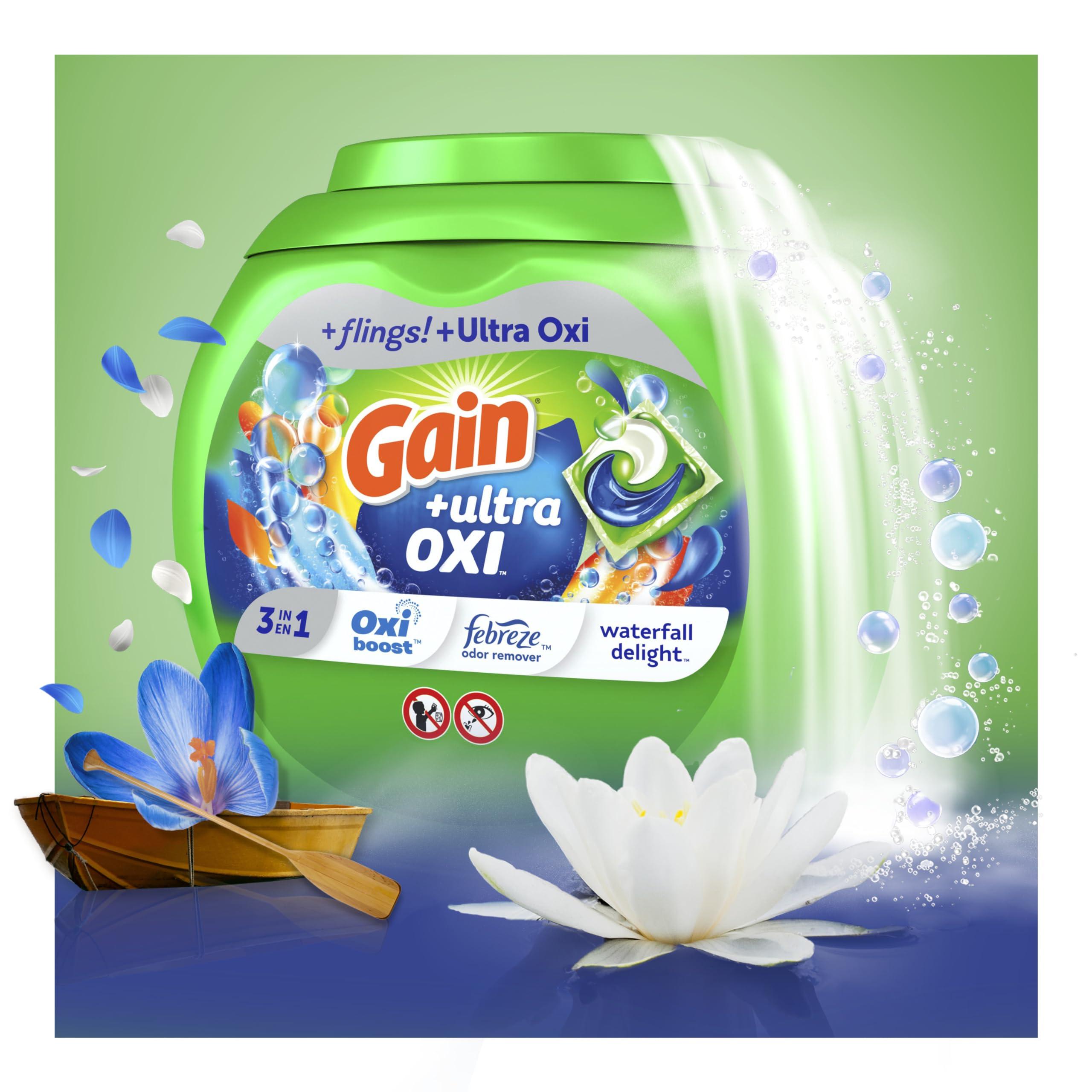 Gain Gain flings Ultra Oxi Laundry Detergent Pacs 3-in-1 HE Compatible, Waterfall Delight Scent, 76 Count
