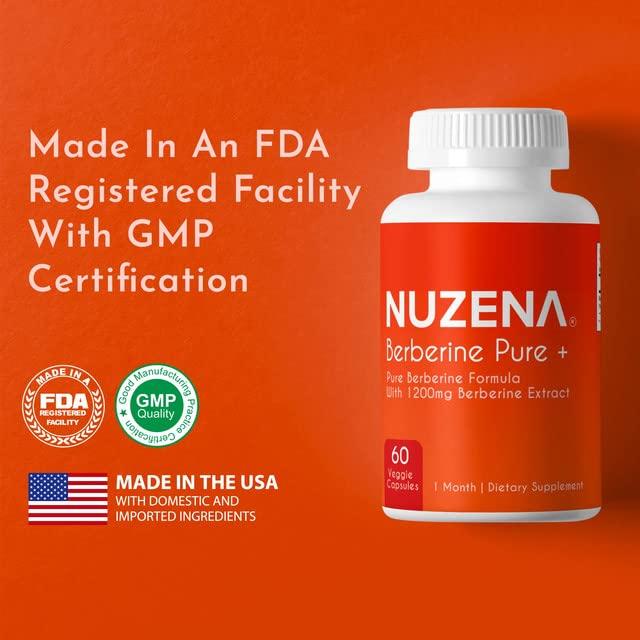 Nuzena Nuzena Berberine Pure +, 1200 mg of Organic Berberine HCL per Serving, Pack of 60 Berberine Supplement Capsules for Immune Support (30 Servings)
