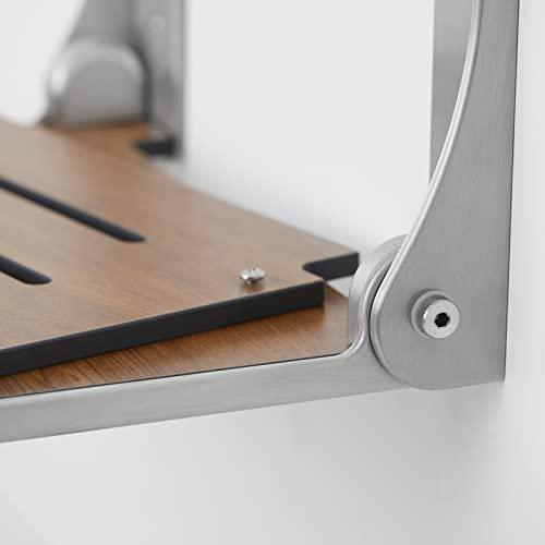 Seachrome Seachrome Silhouette Folding Wall Mount Shower Bench Seat, Rustic Teak Seat with Silver Frame (SHAF-185155-PRTS-S-SL)