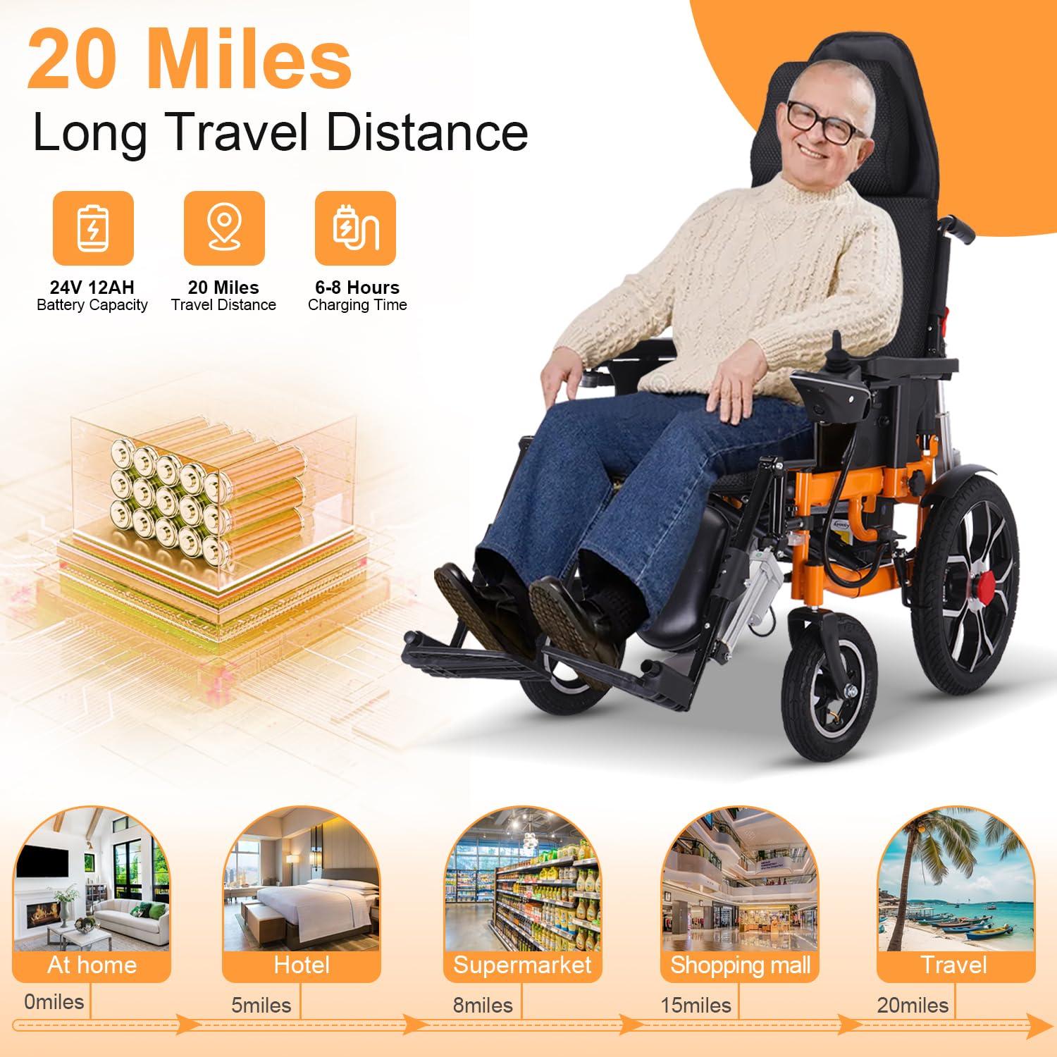 LKATOR Lightweight Electric Wheelchairs for Adults,Reclining Electric Wheelchair,20 Miles All Terrain Power Wheelchair,Foldable Intelligent Motorized Wheelchair for Seniors,Remote Control Mobility Aids
