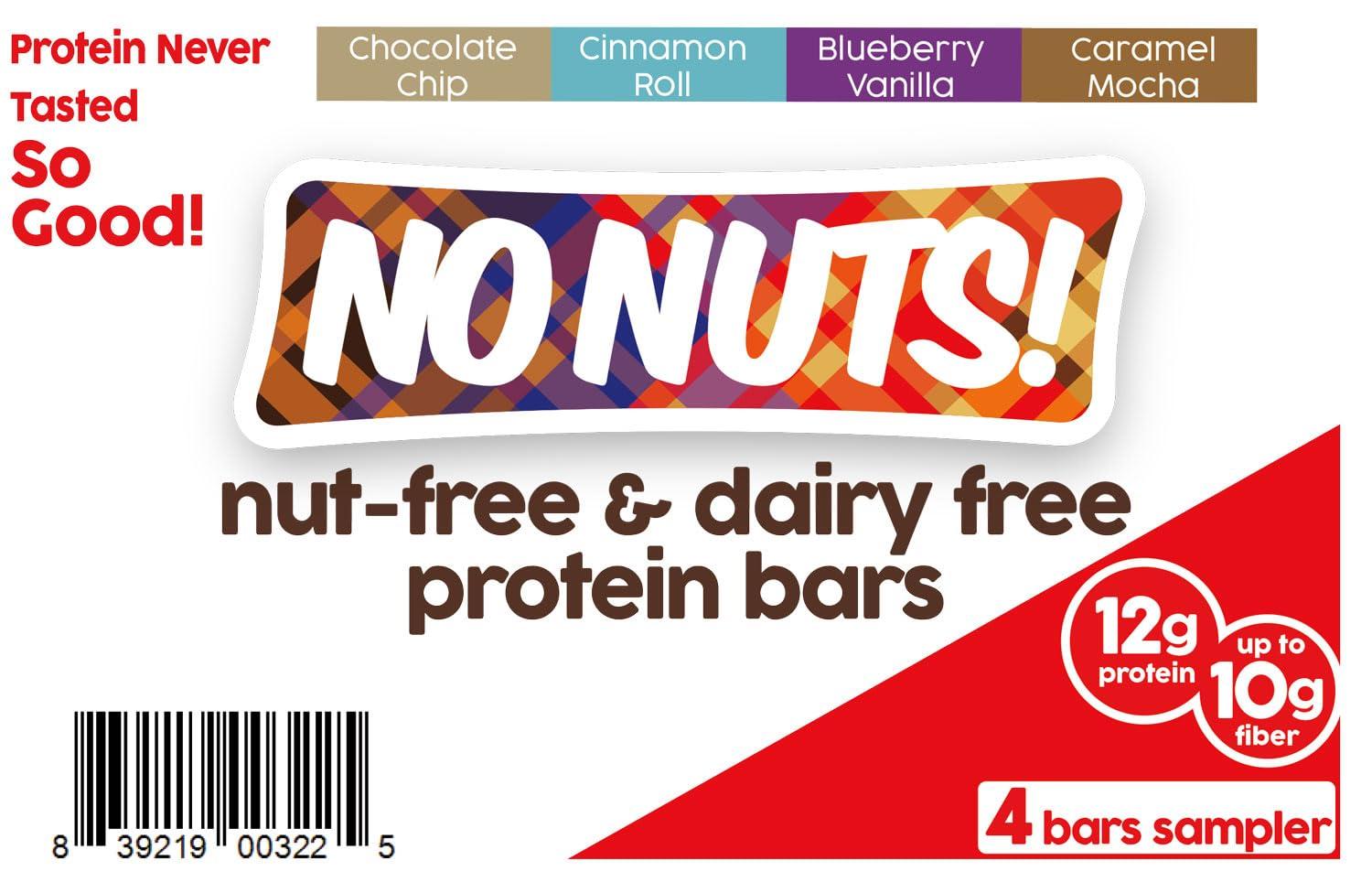 No Nuts! No Nuts! Protein Bars Energy Bars - 100% Nut Free Dairy Free Vegan Protein Bars, Vegan Protein Bars Variety Pack of 4 Sampler, Organic, Kosher, Egg-Free, Non-Gmo & Dairy Free Protein Bars