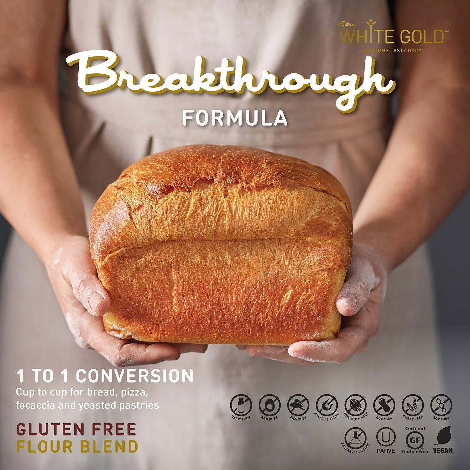 Extra White Gold Extra White Gold Gluten Free Bread Flour Blend For Breads, Yeasted Pastries , Pizza, Focaccia [Kosher] [Gluten Free] [Vegan] [Soy Free] [Nut Free] [Dairy Free] 1.1 Pound (4 pack)