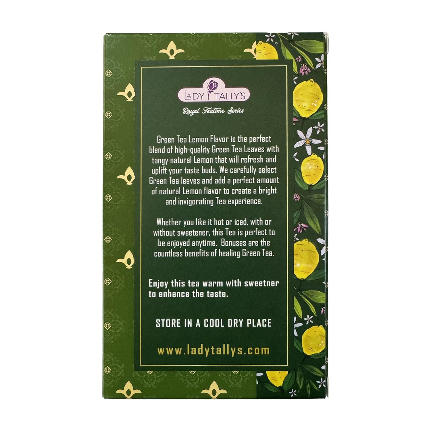 Herbal Cup Herbal Cup Tea - Lady Tallys Green Tea Lemon, Rich Flavor and Aroma for Daily Indulgence, Caffeinated, Enjoy Hot Cold Summer Winter, 20 Teabags (Pack of 1)