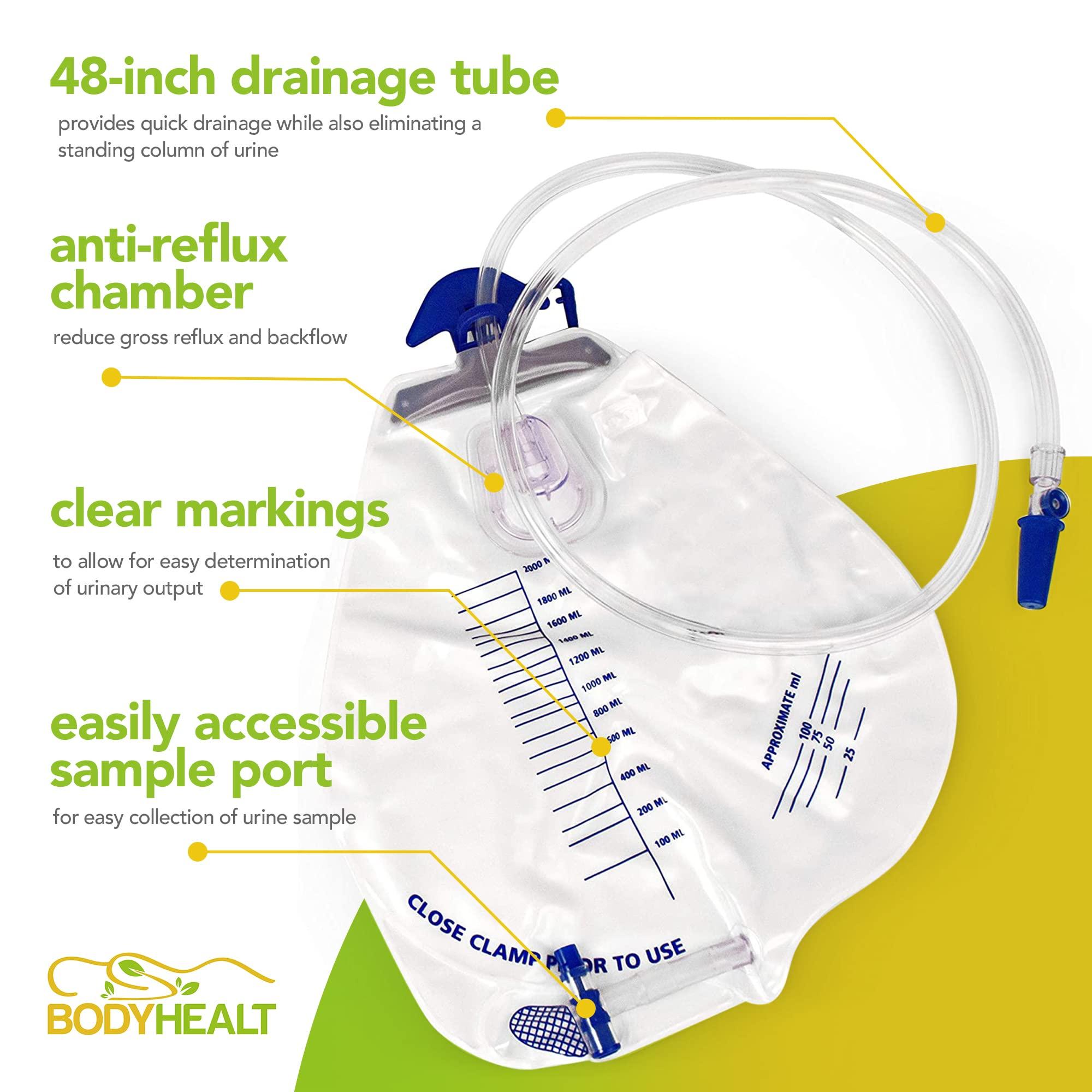 BodyHealt BodyHealt Urinary Drainage Bag with Anti-Reflux Chamber Urine Bag with 2000 mL Volume & 48\" Drainage Tube Vinyl Catheter Bags Urine Bags for Men & Women Foley Catheter Bag for Home & Hospital(20 Pack)