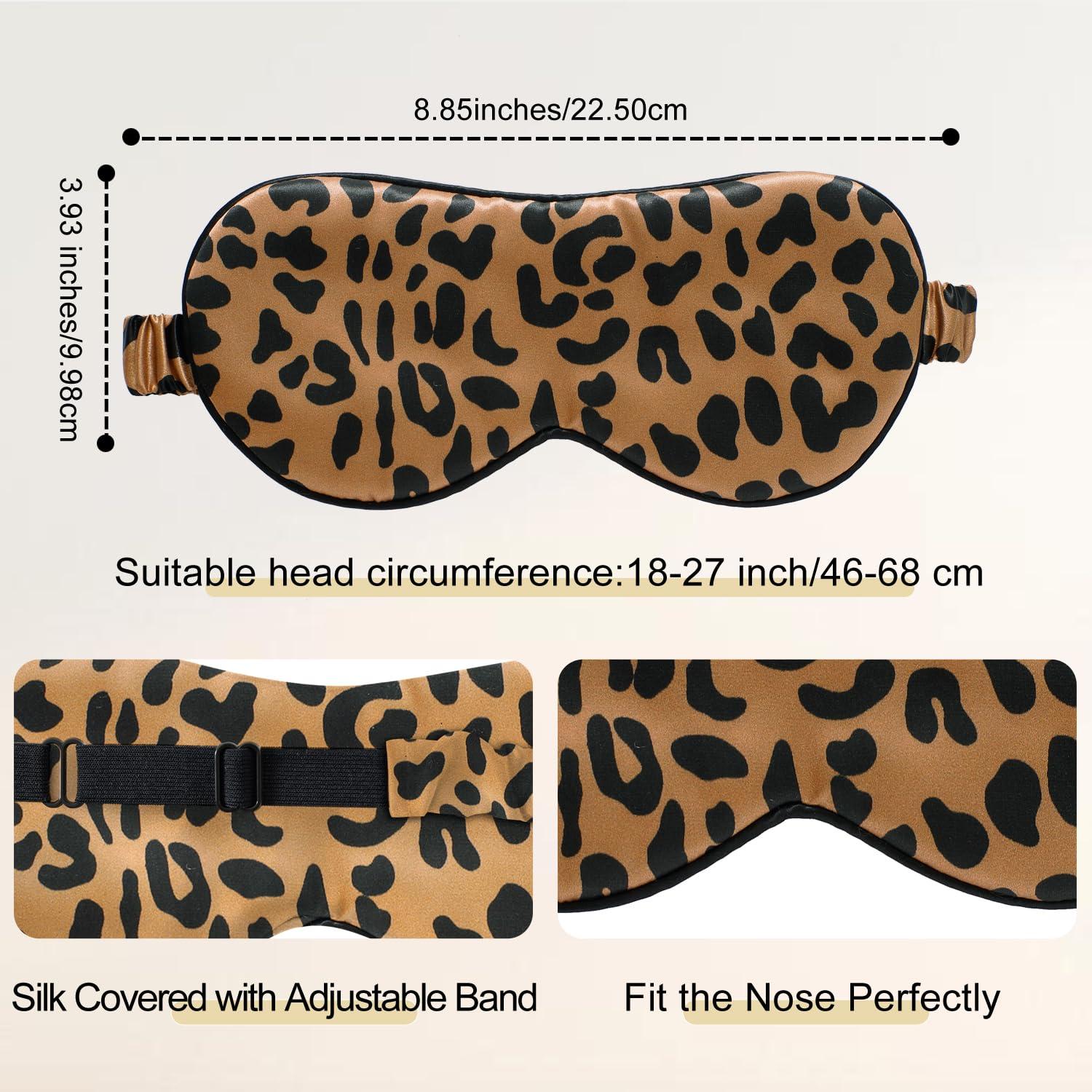 ZIMASILK ZIMASILK Adjustable 100% 22 Momme Mulberry Silk Sleep Mask for Sleeping, Filled with Premium Mulberry Silk, Softest & Breathable Silk Eye Sleeping Mask (Leopard-Black Golden)