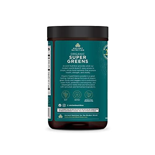 Ancient Nutrition Super Greens Powder by Ancient Nutrition, Organic Superfood Powder with Probiotics Made with Spirulina, Chlorella, Matcha, and Digestive Enzymes, 25 Servings, 7.5oz