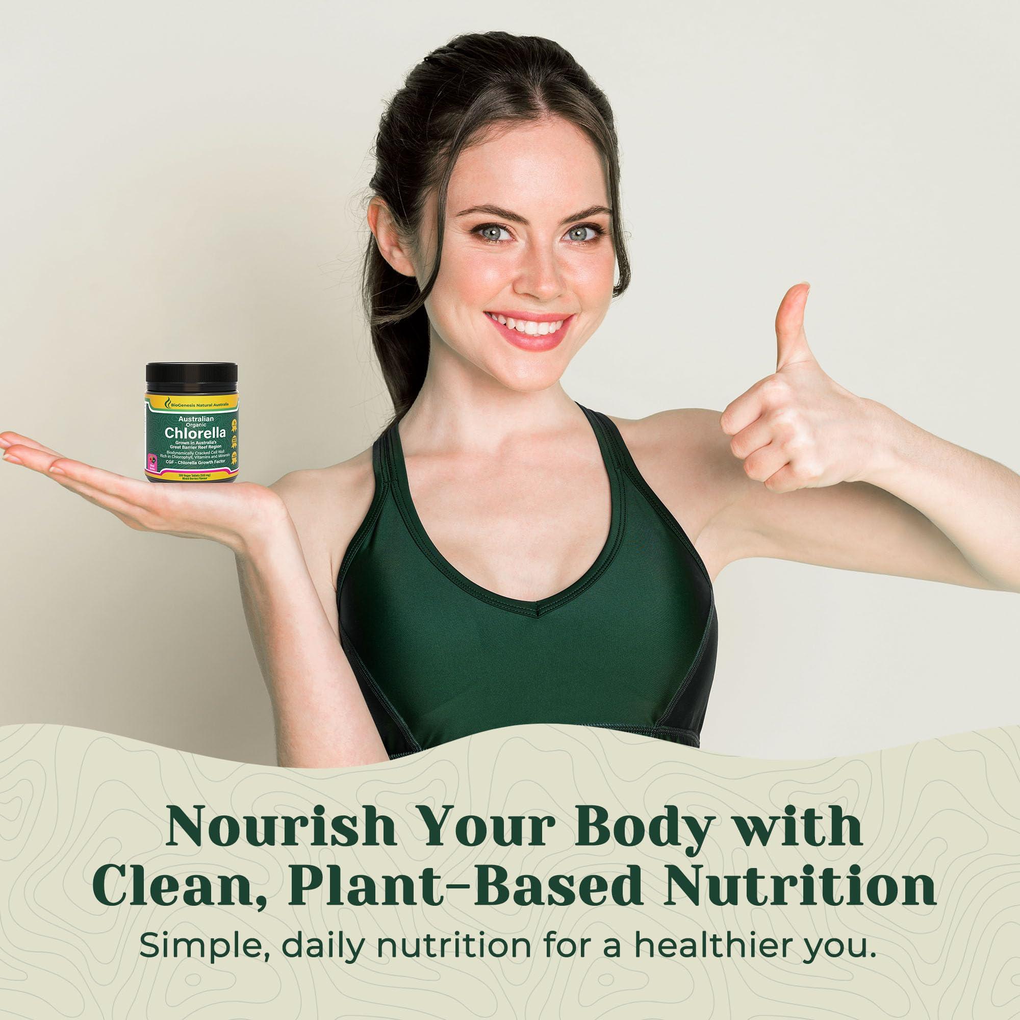 Biogenesis Organic Chlorella Tablets, Australian | Advanced BioDynamic Cracked Cell Wall | Chlorophyll-Rich, Vitamins, Minerals, Chlorella Growth Factor | Supports Good Health | Vegan Tablets (Mixed Berry, 300)