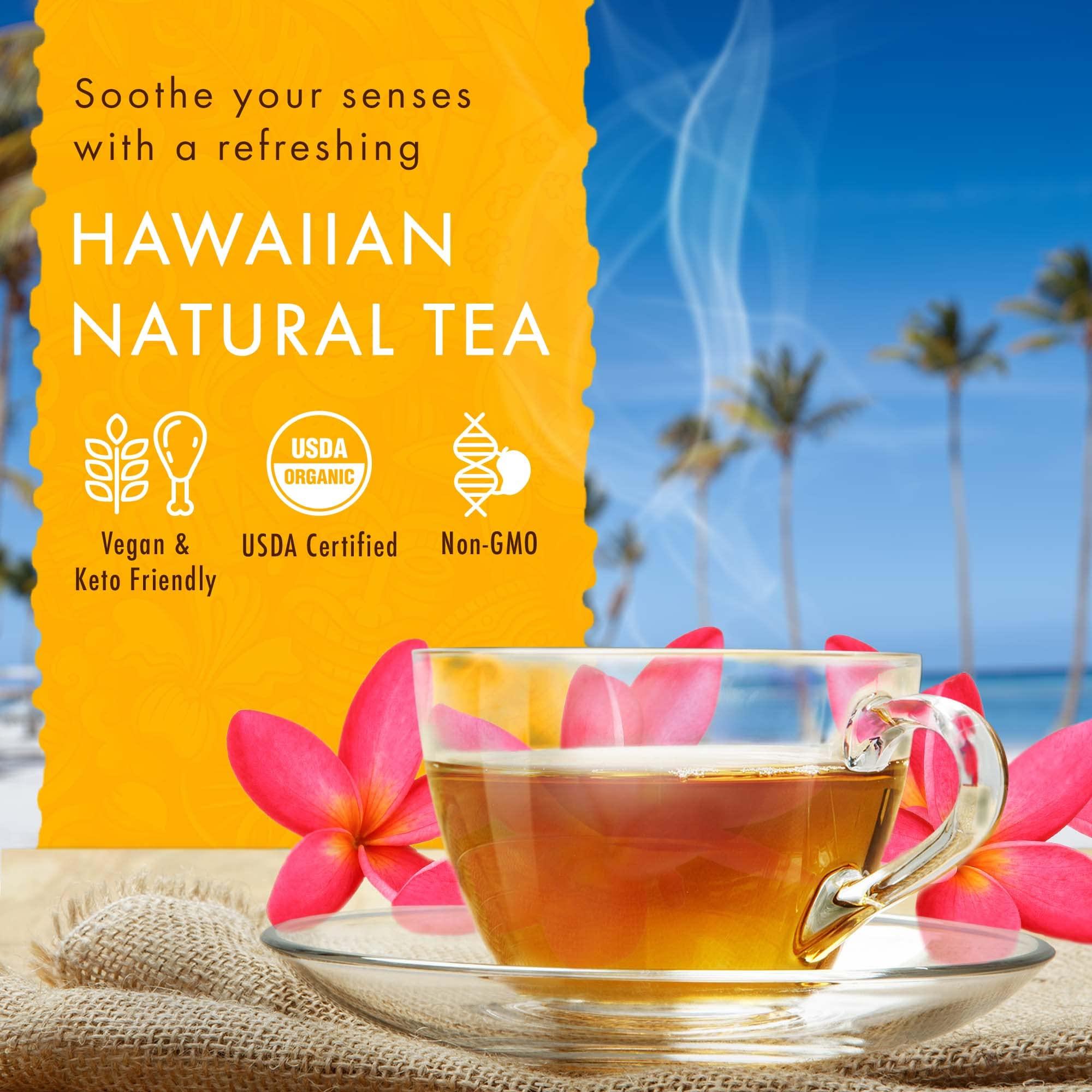 HAWAIIAN NATURAL T·E·A Hawaiian Natural Tea Mango Peach Flavored Organic Tea - Tropical Fruit Green Tea Blend with Black Tea - Perfect Daily Cup & Gift for Tea Lovers - 60 Tea Bags