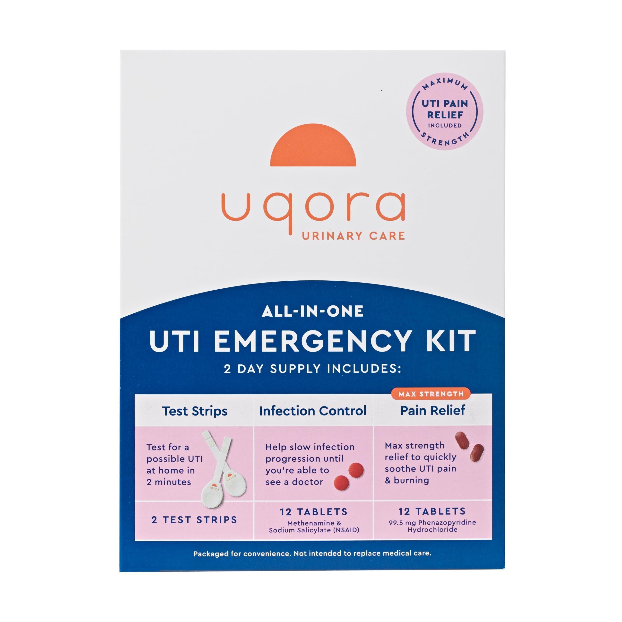 Uqora Uqora UTI Emergency Kit - Comes with 2 Urinary Tract Infection Test Strips, 12 UTI Pain Relief Tablets & 12 Infection Control Tablets - Urinary Tract Support - Maximum Strength