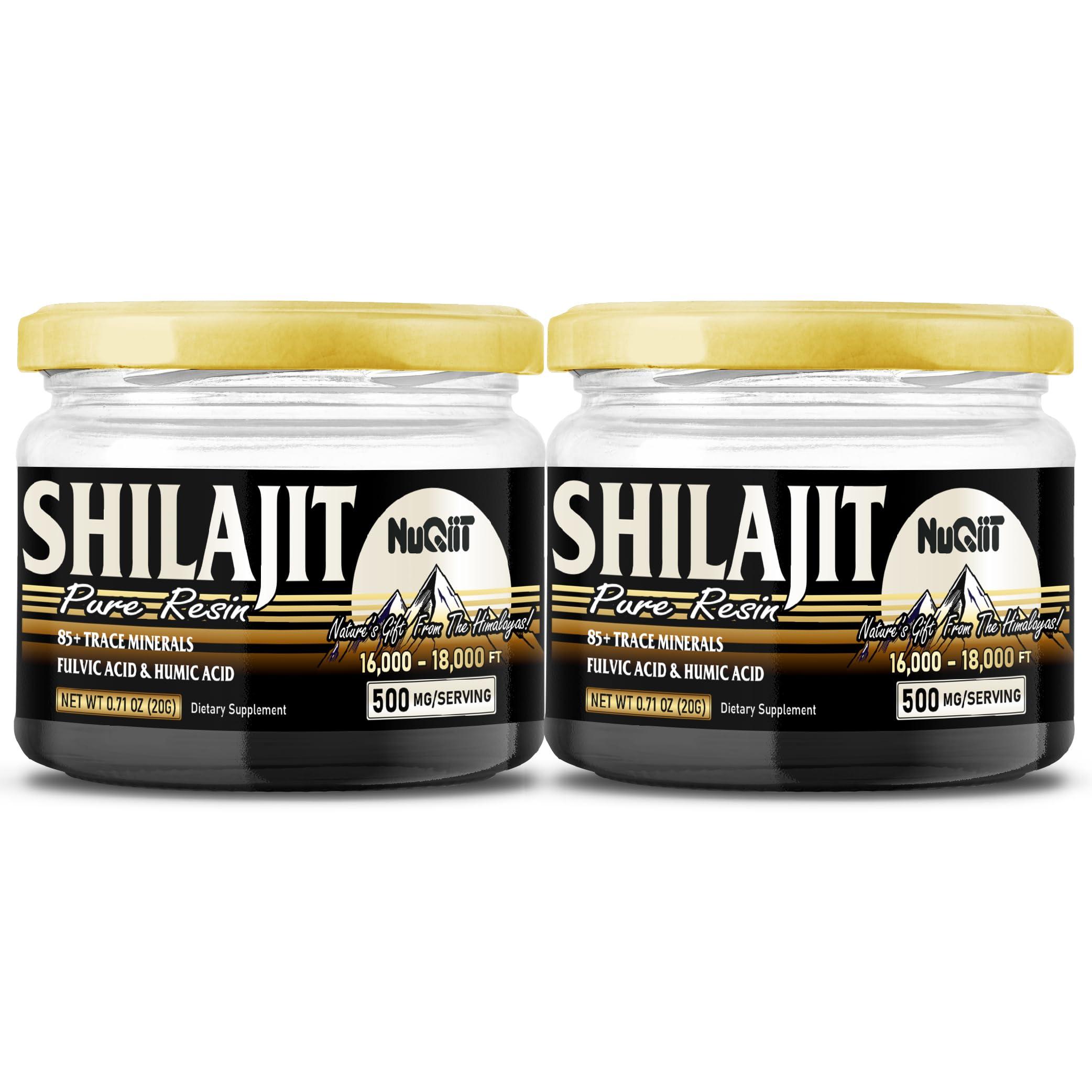NUQIIT 2 Packs 20g Shilajit Supplement for 80-Serving Supply - Support Immunity, Brain Health & More - 500mg Shilajit Pure Himalayan Organic with Natural Fulvic Acid, Humic Acid & 85+ Trace Minerals