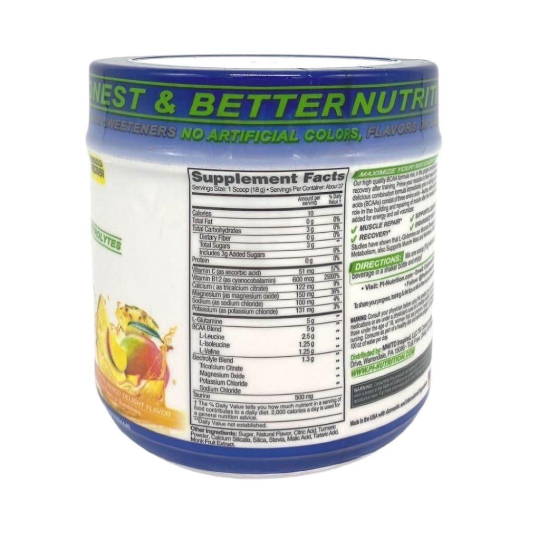 PERFORMANCE INSPIRED PERFORMANCE INSPIRED Nutrition BCAA Powder  5G BCAA with Electrolytes, Taurine & Glutamine  All-Natural Recovery & Clean Formula  Tropical Mango Delight  1.46 lb