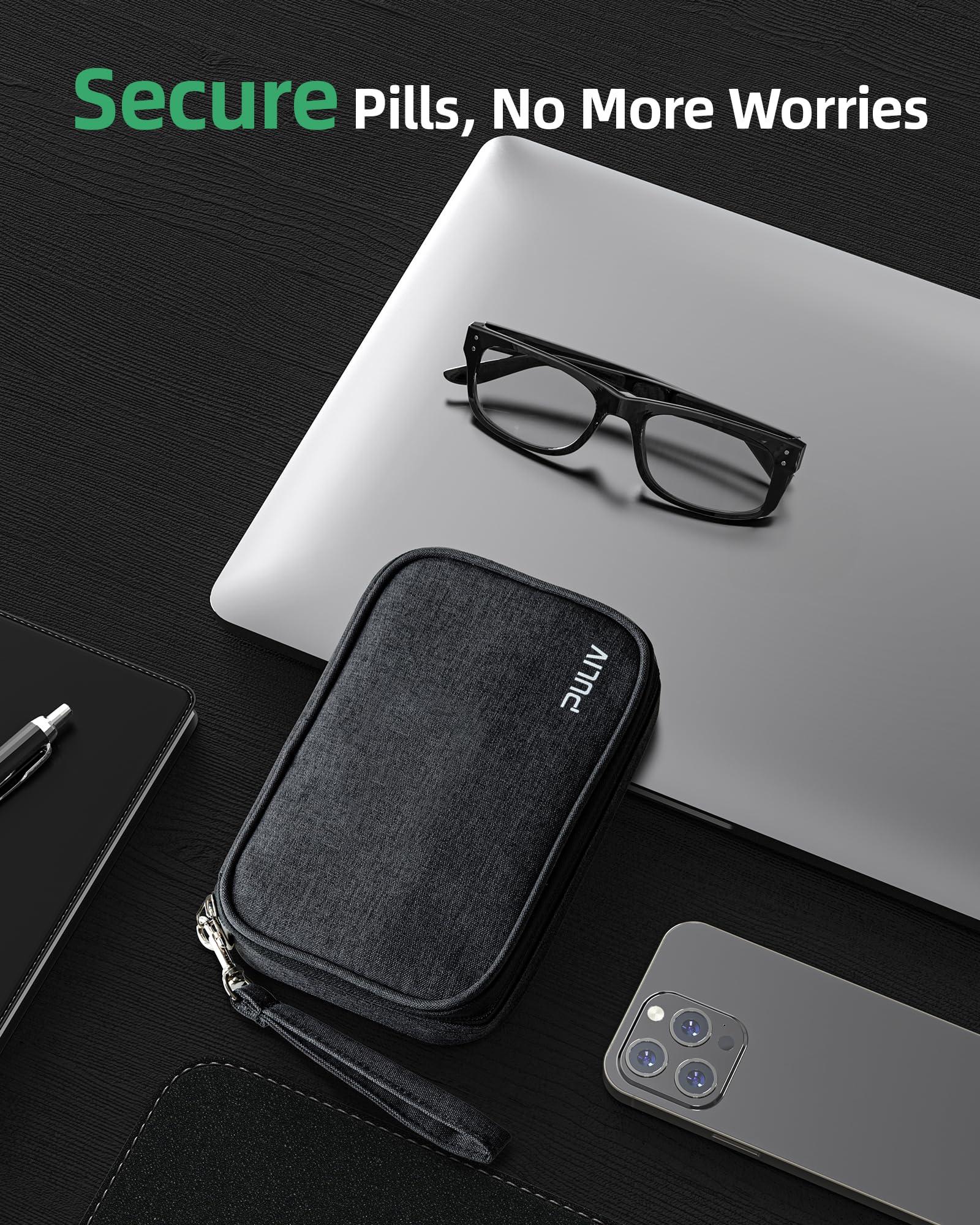 PULIV PULIV Weekly Pill Organizer 4 Times a Day with a Business Stylish Bag, Portable Pill Box 7 Day with 28 Compartments for Men, Removable Pill Sorters to Store Vitamin, Medication, Fish Oil, Supplements