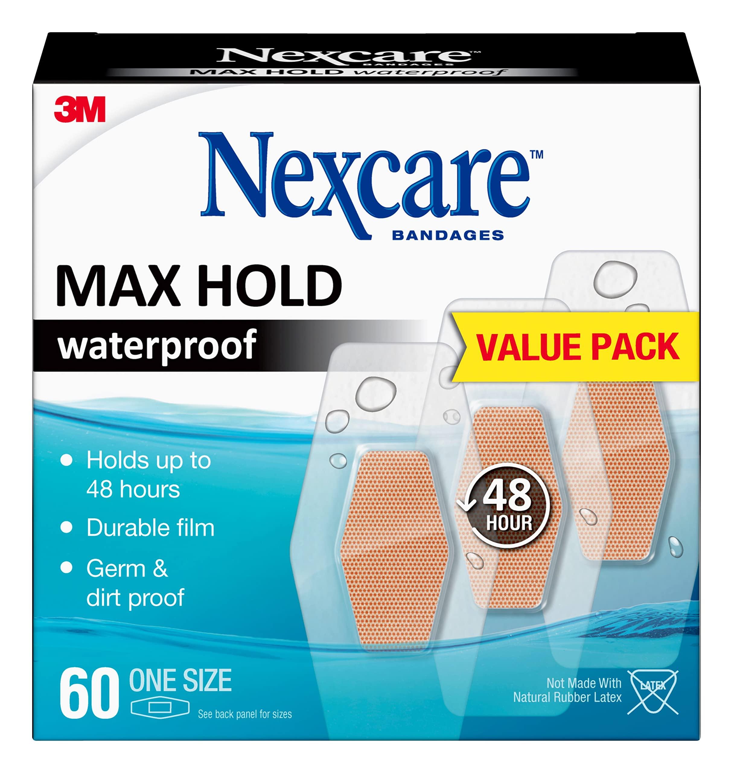 Nexcare Nexcare Max Hold 60 Pack Waterproof Bandages Bundle with All Health Advanced Fast Healing Hydrocolloid Gel Bandages 20 Count