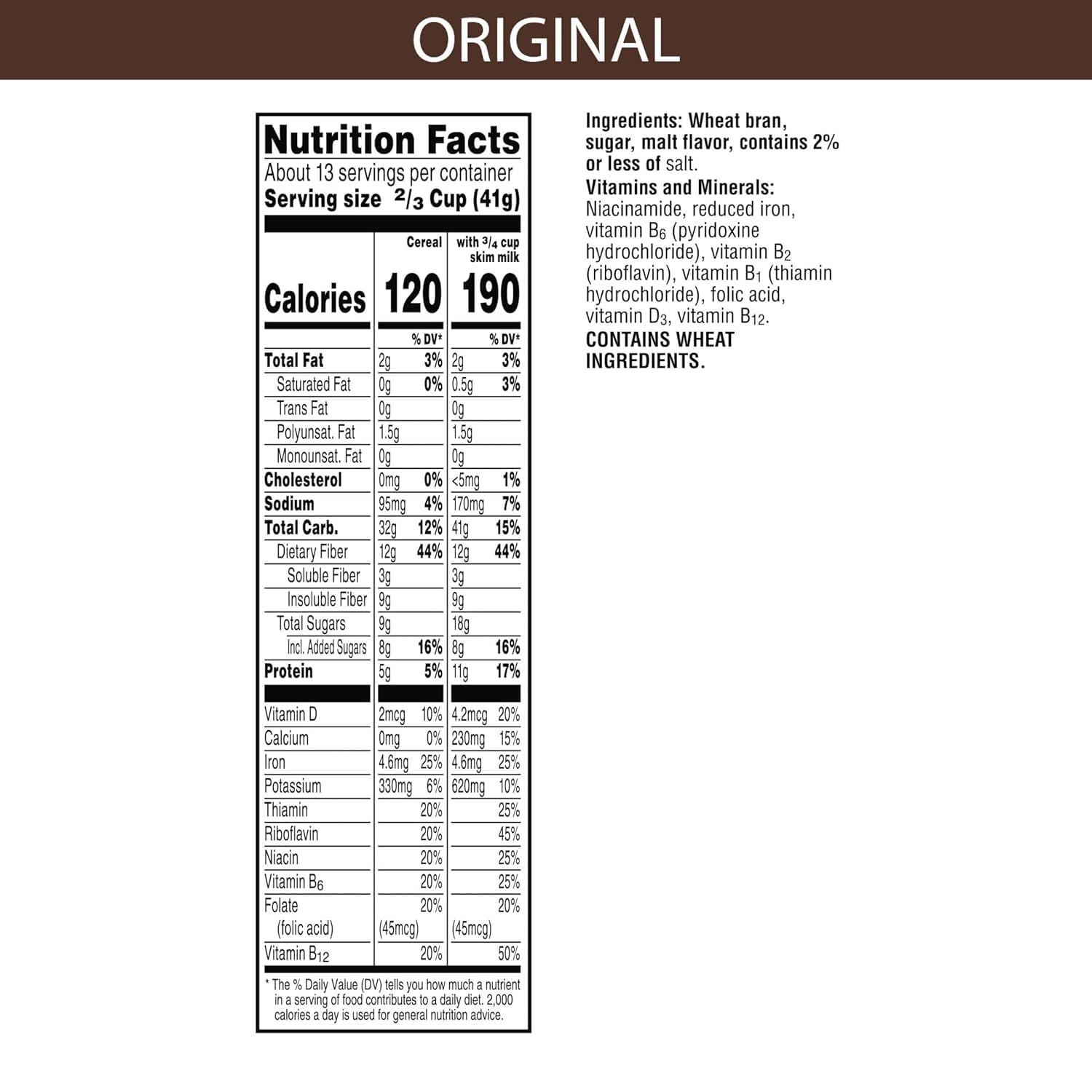 Kelloggs Generic Kelloggs.All Bran Breakfast Cereal - 8 Vitamins and Minerals - High Fiber Cereal - Original - 18.6 Oz Box - Pack of 6
