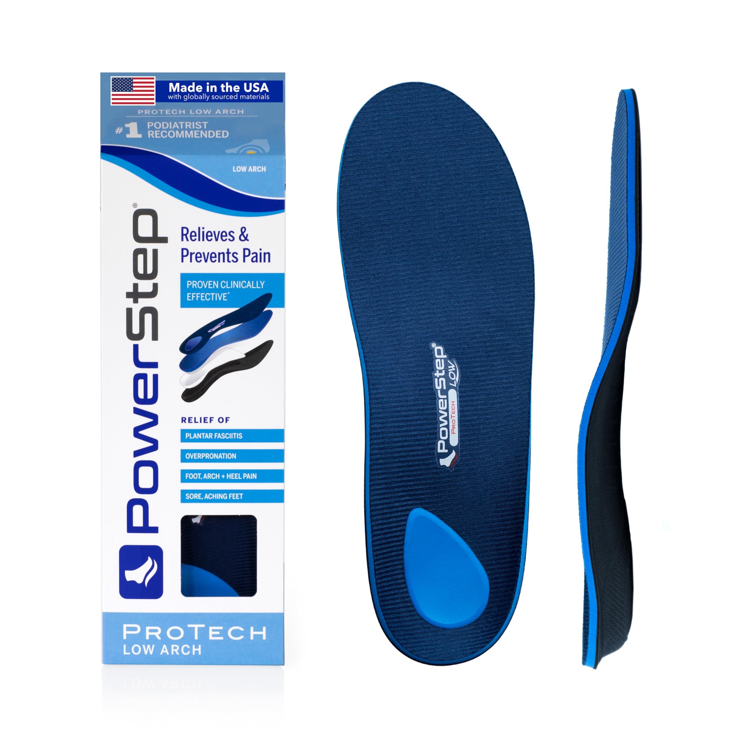 Powerstep Powerstep ProTech Low Arch Orthotic Inserts - Overpronation & Plantar Fasciitis Inserts for Rigid Arch Support - Medial Grade Orthotics for Low Arches + Flat Feet (M 12-13)