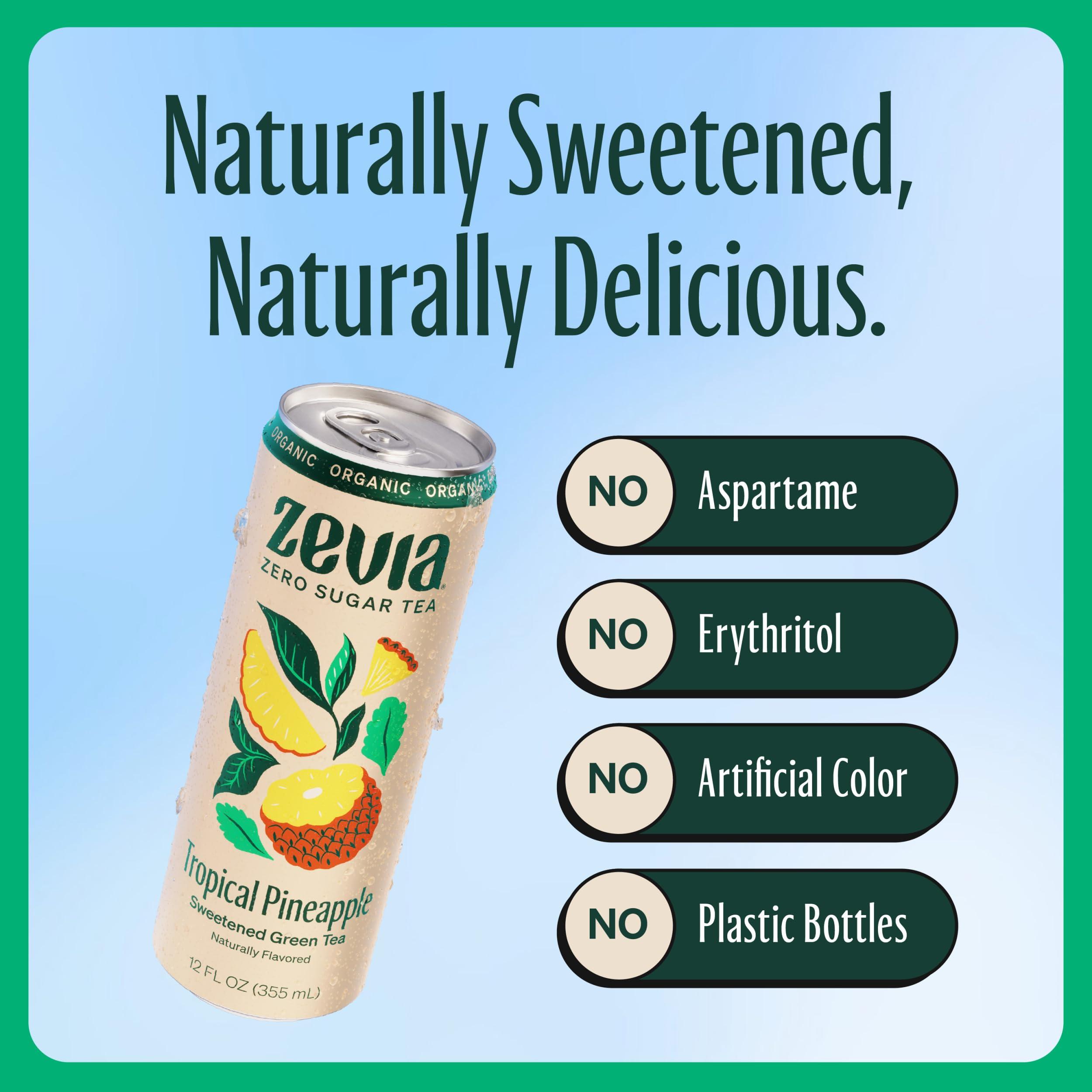 Zevia Zevia Zero Sugar Tea, Green Tea Tropical Pineapple, 12 oz Cans (12-Pack) Naturally Sweetened, Zero Calorie Sugar Free - Non-GMO Project Verified, Gluten-Free, Vegan