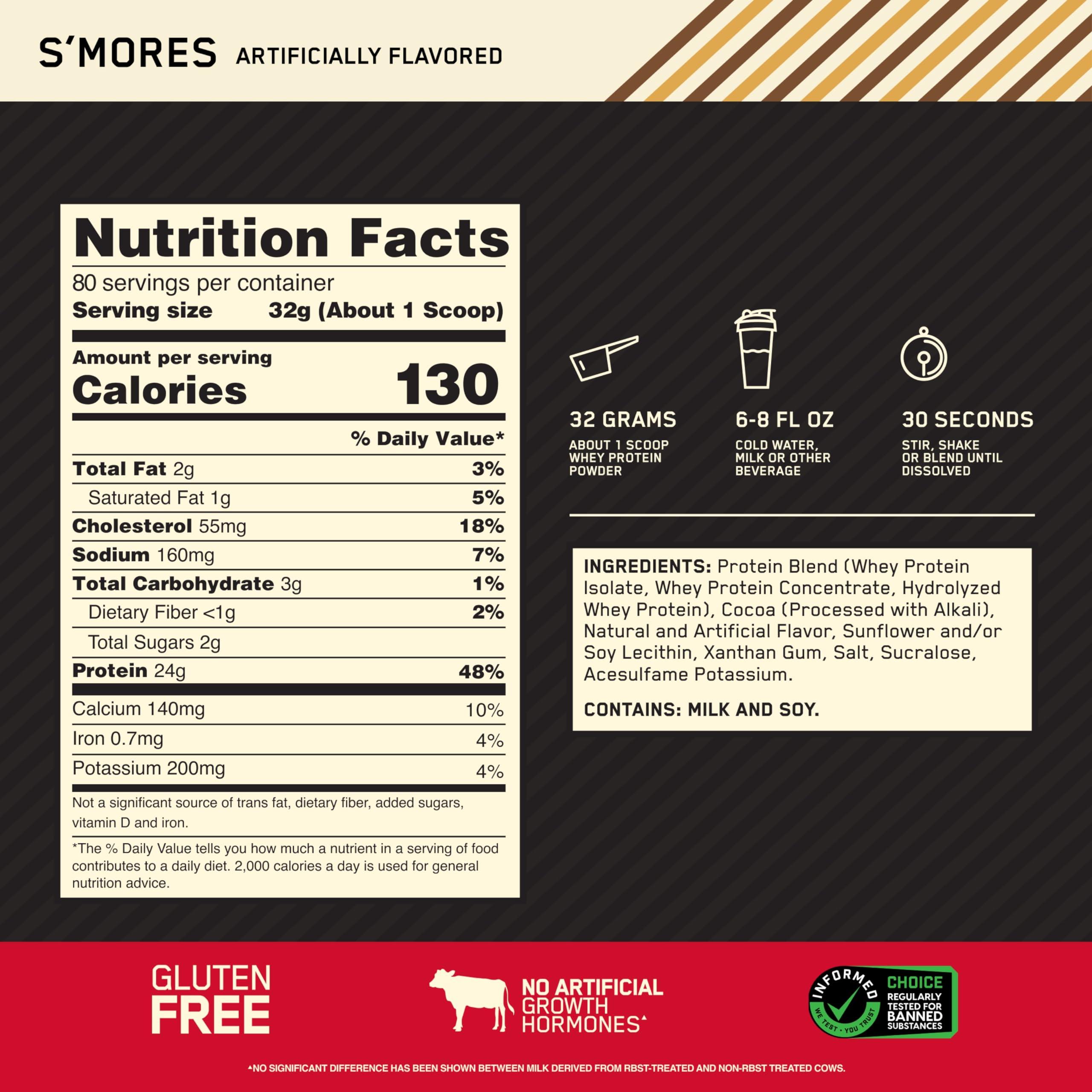 Optimum Nutrition Optimum Nutrition 100% Gold Standard Whey Protein Powder - Protein Powder with a Blend of Hydrolyzed, Isolate & Whey - for Muscle Recovery - S\'Mores, 5.64 lb (80 Servings)