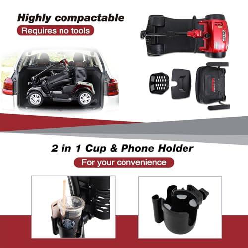 NineLife Basics Mobility Scooters for Seniors & Adults 400lbs Capacity 4 Wheel Foldable Powered Mobility Scooter for Elderly for Travel, Lightweight All Terrain Mobility Scooter with Lights and Basket (Red)