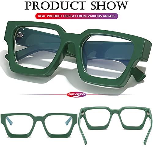 AIEYEZO AIEYEZO Square Thick Frame Glasses for Women Men Fashion Blue Light Glasses Trendy Chic Computer Eyeglasses (Black + Green)