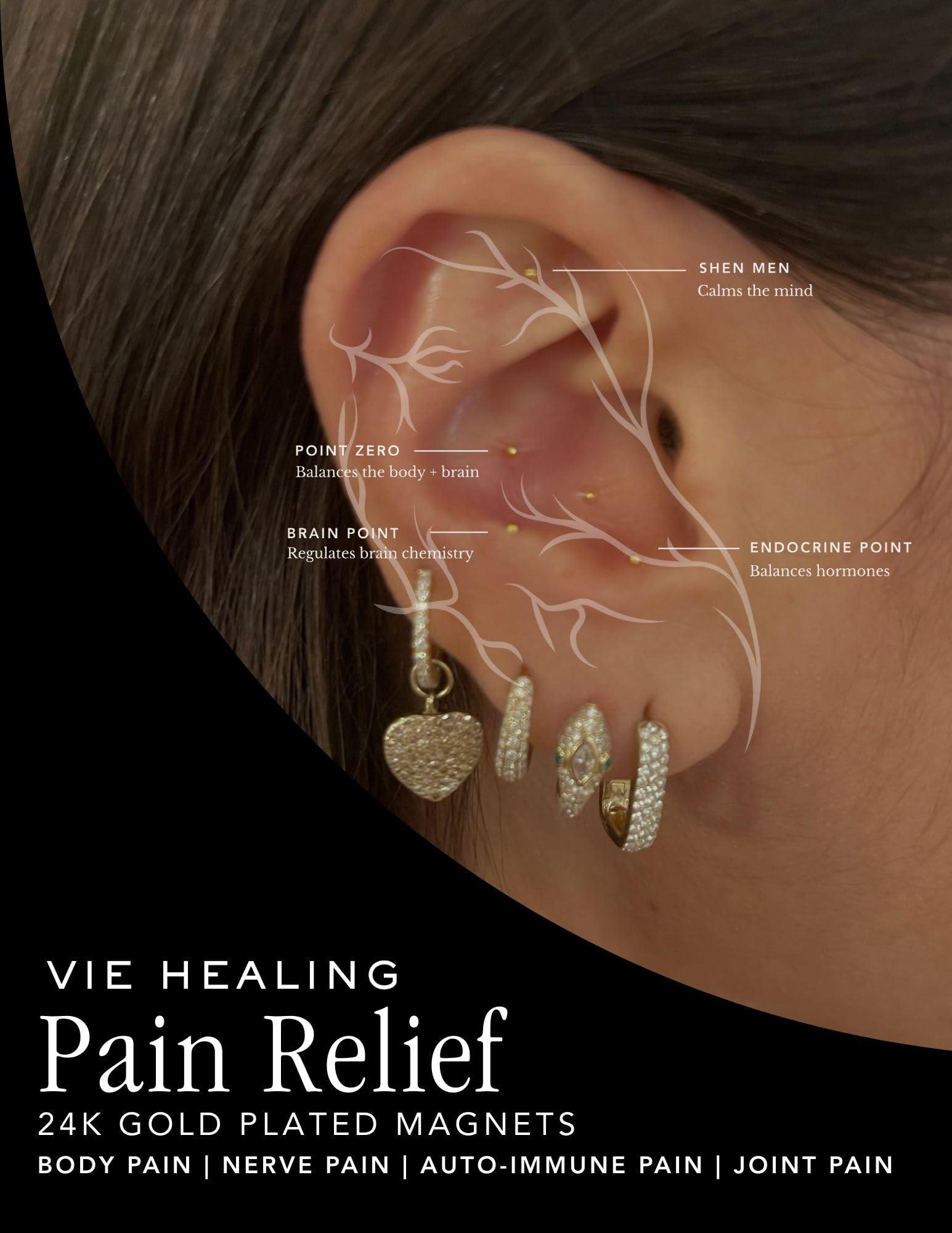 Vie Healing Vie Healing 24k Gold Acupressure Ear Seeds - Reflexology, Ear Seed Chart - Best Ear Seeding Kit - Acupressure Beads - 40+ Solutions & 24k Gold Ear Seeds Acupuncture Kit - Suitable for Adults