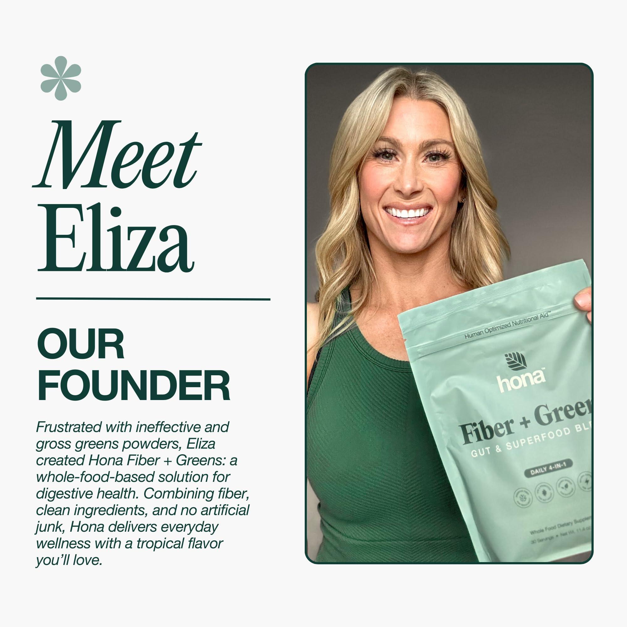 Hona Fiber + Greens Hona Fiber + Greens, Gut & Superfood Blend, Greens Powder with Prebiotics, Probiotics, Fiber & Natural Caffeine, Gluten Free, Sugar Free, Dairy Free, Vegan, Non GMO Greens Superfood Powder, 30 Srvgs