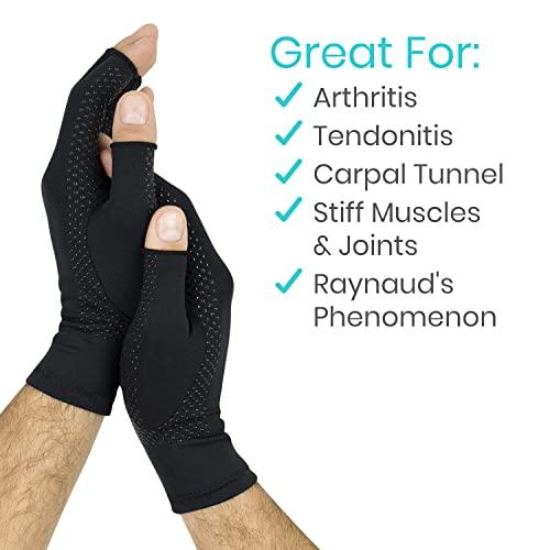 Vive Vive Fingerless Arthritis Gloves for Men & Women Made w/Copper Infused Fabric - Therapeutic Compression for Swelling, Carpal Tunnel, Tendonitis, Edema, & Finger Pain - Comfortable Non-Slip (Large)