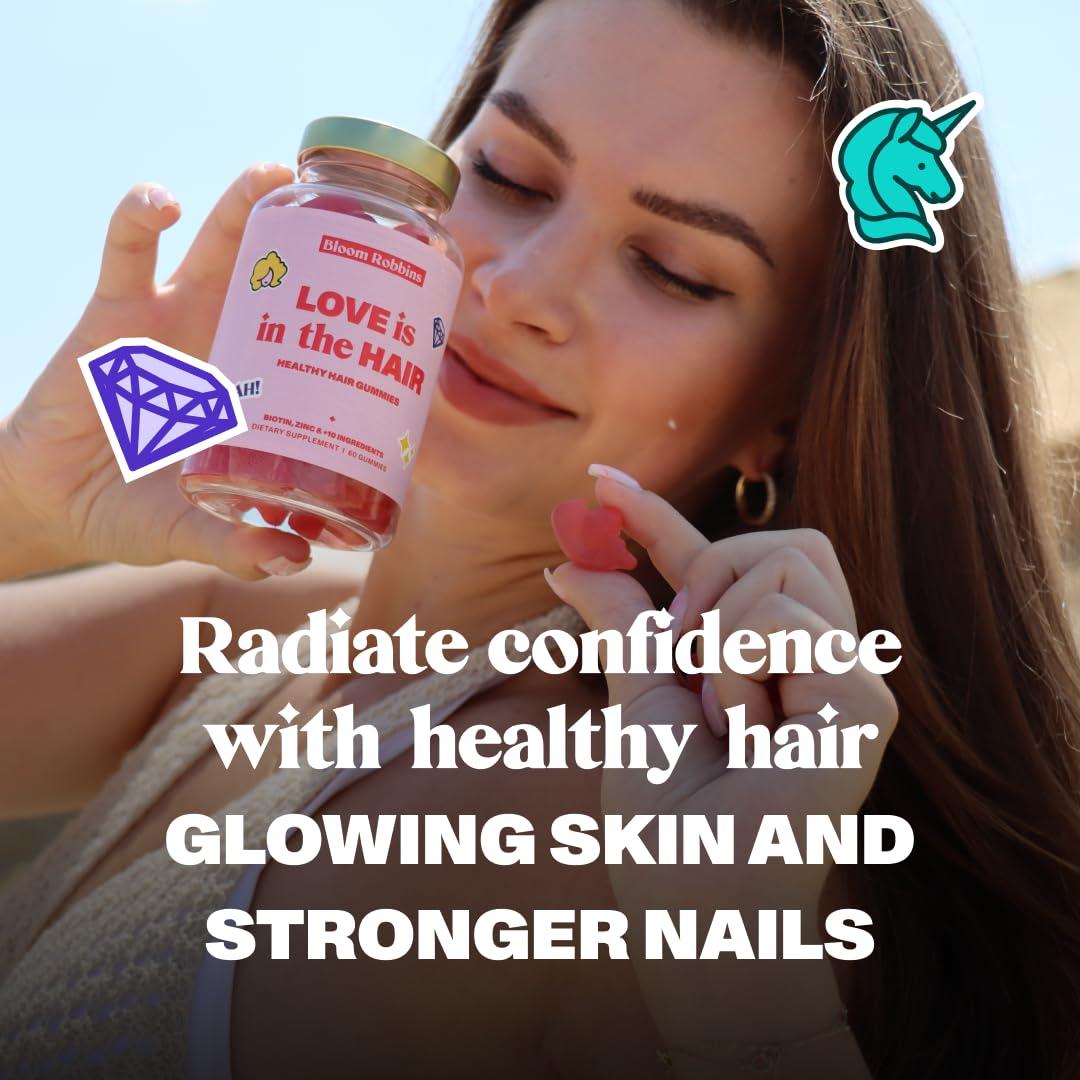 Bloom Robbins Bloom Robbins 60 Hair Gummies for Faster Hair Growth Vitamins for Women & 5000 MCG Non-GMO Vegan Biotin Gummies - Hair Skin and Nails Gummies - Hair Growth Gummies & Hair Skin and Nails Vitamins