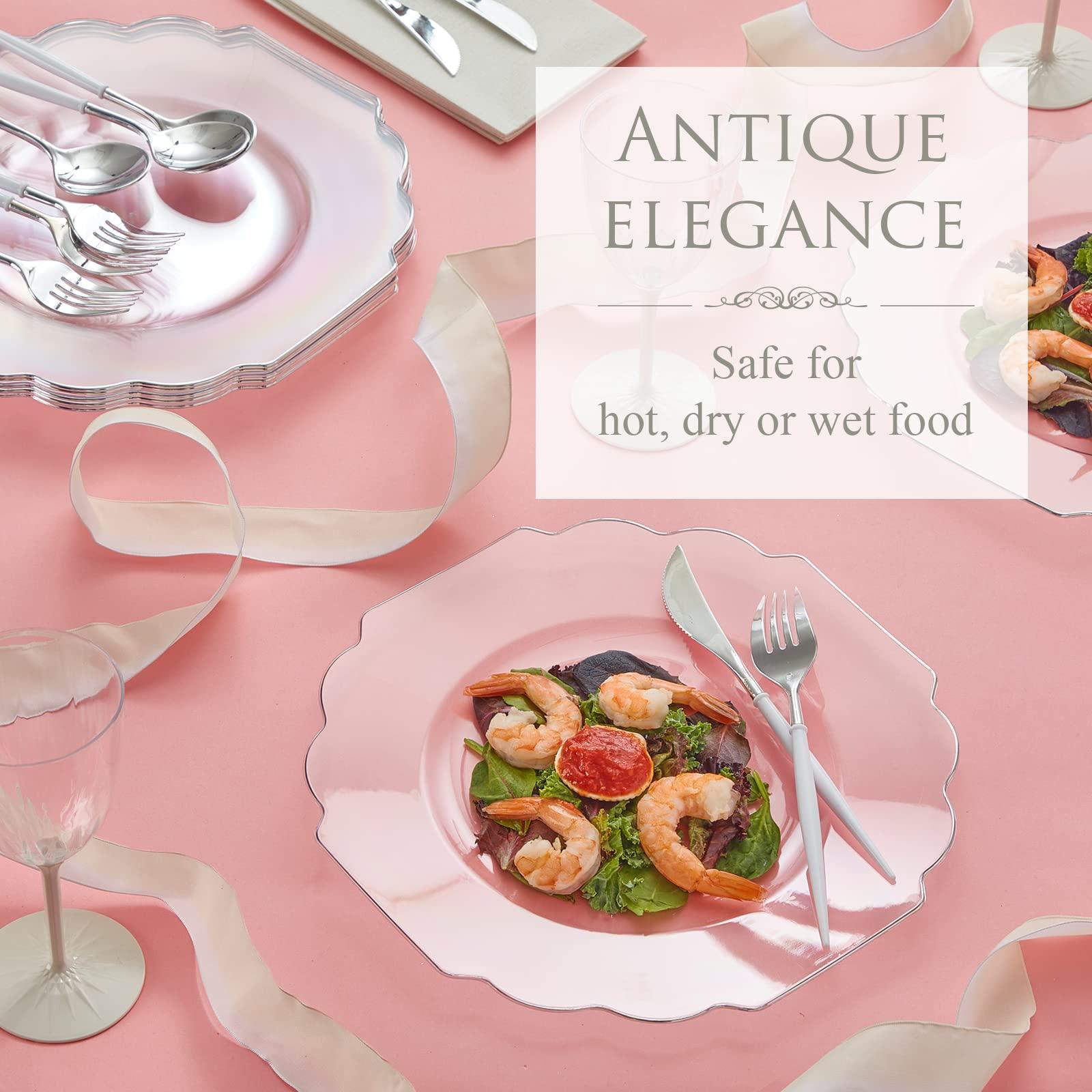 Silver Spoons SILVER SPOONS Elegant Disposable Plates For Party (10 pc) Heavy Duty Disposable Dessert plates 6.5, Fine Dining Plastic Dishes For Elegant China Look, Great Upscale Celebrations & Events, Clear