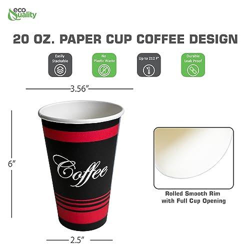 EcoQuality EcoQuality 20 oz Extra Large Paper Cups - Classic Durable Disposable Paper Cups For Hot/Cold Drink, Coffee, Tea, Cocoa, Travel, Office, Restaurant, Concession Stand - 20 Ounce Cups (500)