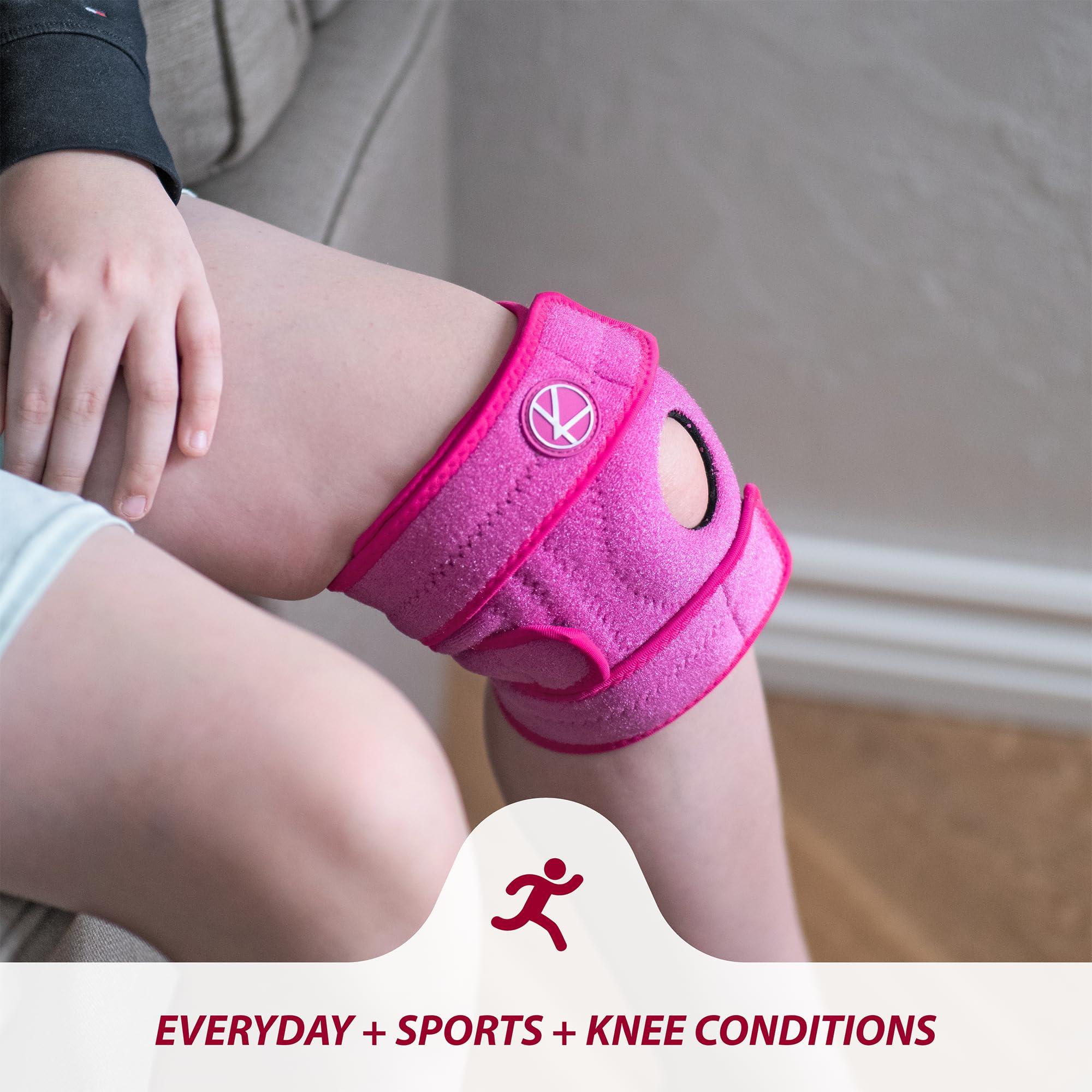 KARM KARM Kids Knee Brace - Osgood Schlatter Knee Brace Youth for Kids, Sports, Pain, Arthritis, Patella, Meniscus Tear, MCL, ACL - Adjustable Compression Support for Child, Boys & Girls (Pink)