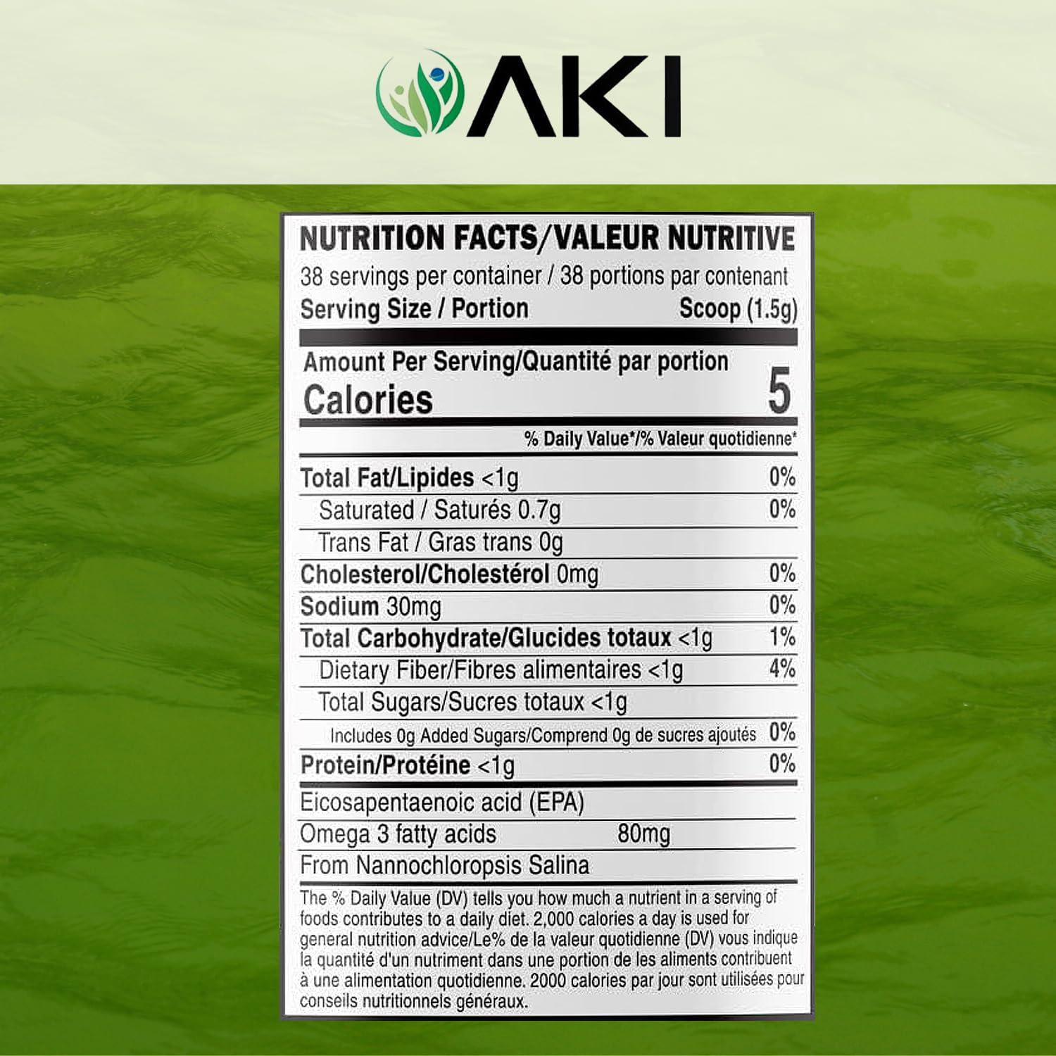 AKI ORGANIC AKI Marine Phytoplankton Powder | Source of Raw Omega-3 EPA Micro Algae Nannochloropsis - Plant Based Proteins, Vitamins for Overall Wellness | Complete Protein Source, Vegan & GMO Free (2 Oz / 57G)