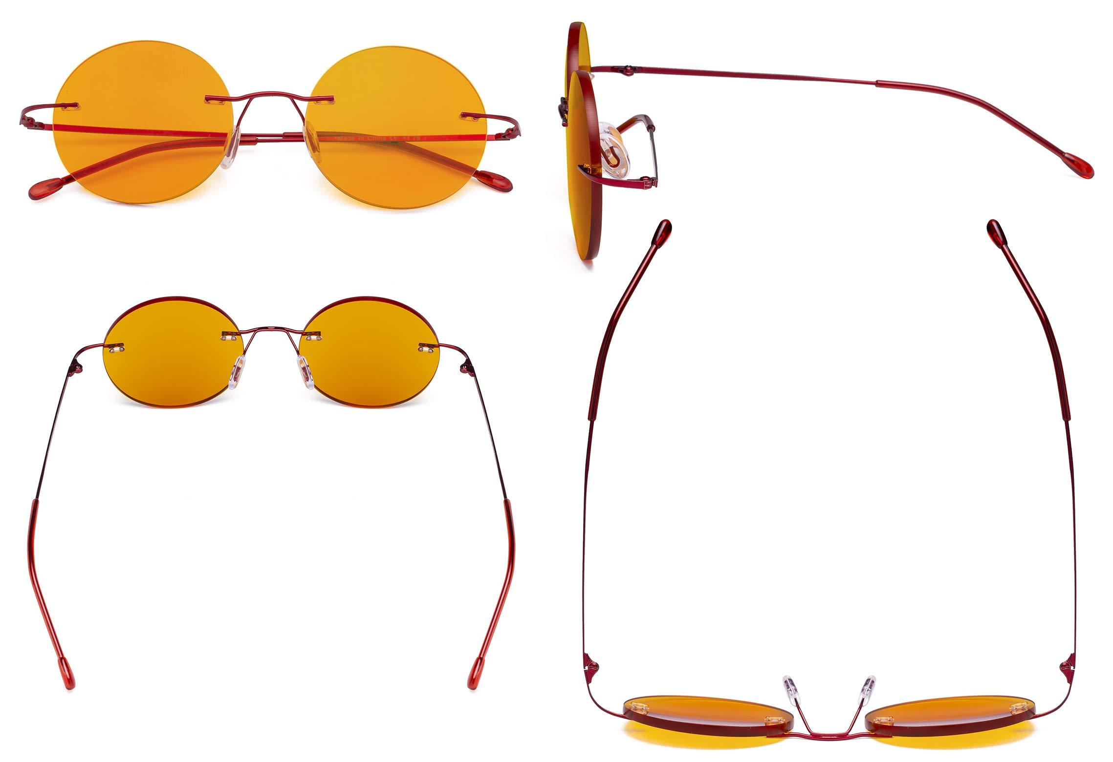 Eyekepper Eyekepper Titanium Blue Light Blocking Glasses -Round Rimless Computer Readers Men Women with Orange Tinted Lens for Sleeping,Red +1.25