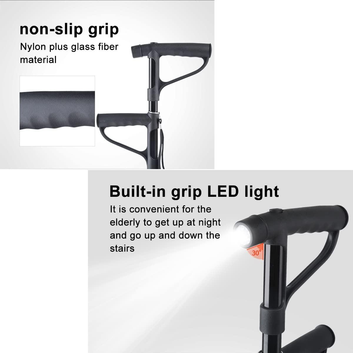 AMOCHO AMOCHO Adjustable Walking Cane with Light,with 4-Pronged feetAdjustable from 29-38 InchesWalking Sticks with Extra Stability Small Quad BaseWorks for Right or Left Handed Men or Women