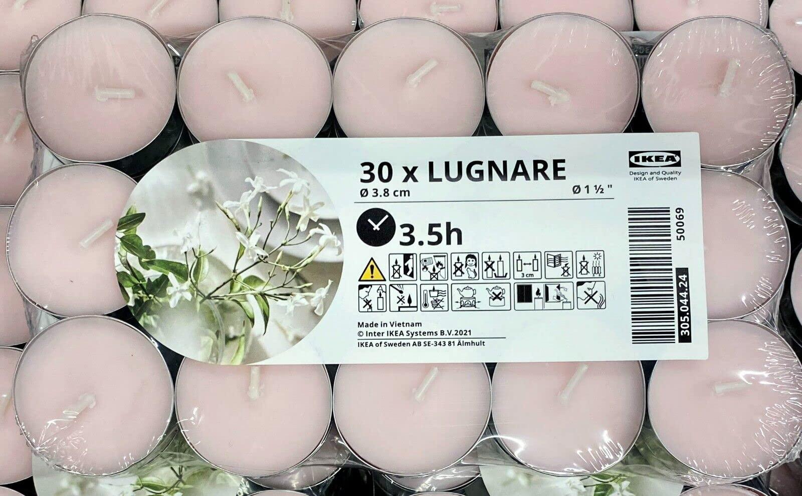 BC233 LUGNARE Mini Scented Candle Tealight Jasmin Scent Light Pink Candle, Aromatherapy Last 3,5 Hours Burn Time 30 Pieces for IKEA