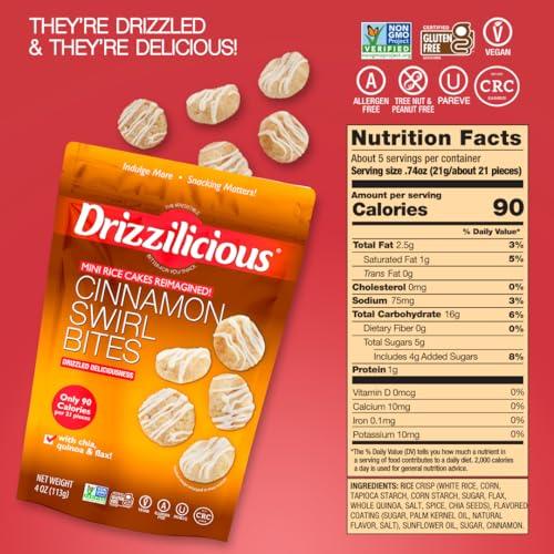 Drizzilicious Drizzilicious Mini Rice Cakes Cinnamon Swirl - Rice Crisps, Healthy Snack for Adults and Kids, Flavored Rice Cakes, Vegan, Gluten Free, Allergen Free, Only 90 Calories Per Serving - 4 oz (Pack of 1)