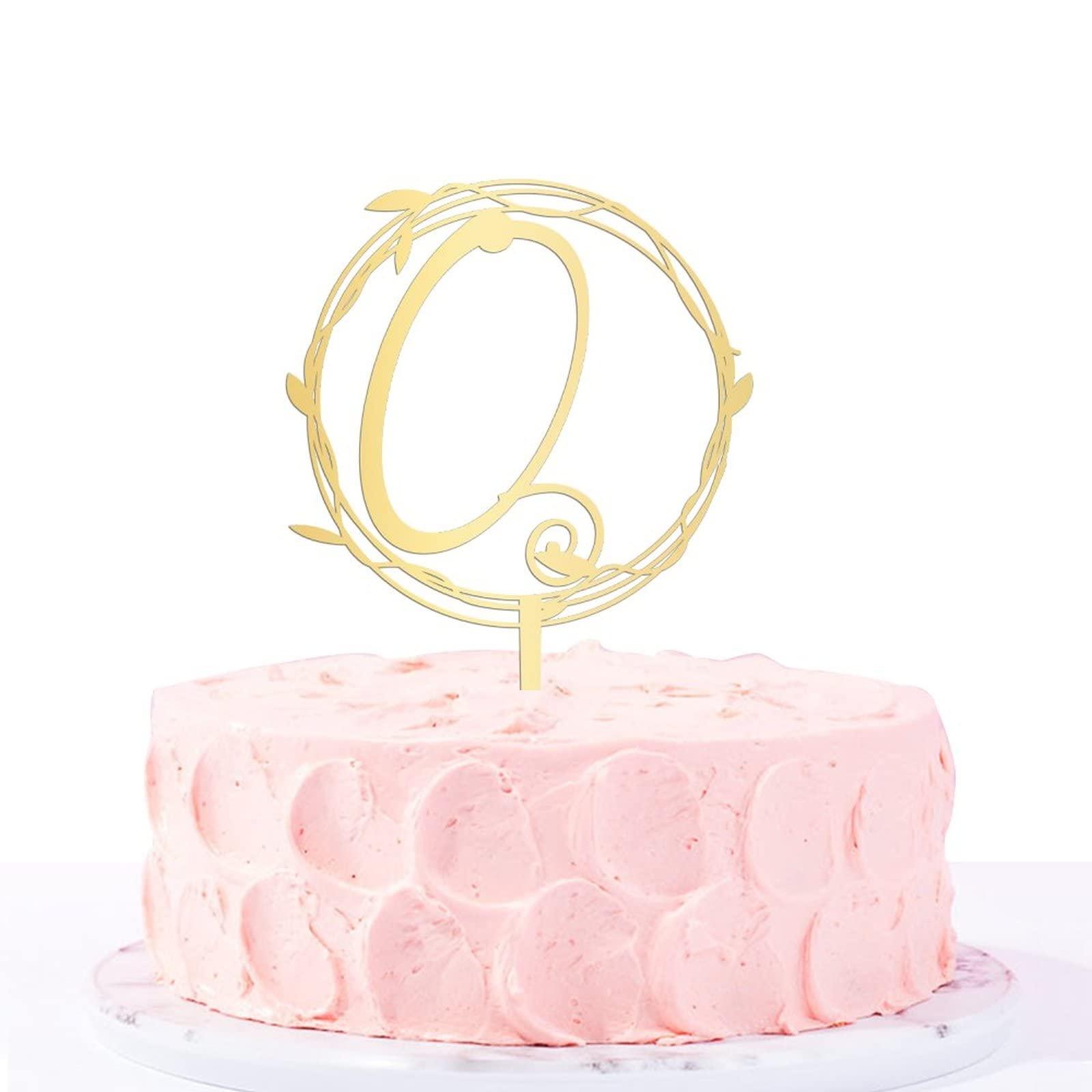Vinisong Vinisong Initial Letter Q Cake Topper Gold Acrylic Cake Toppers Cake Decorations for Children or Adults Personalized Wreath Cake Topper for Birthday Wedding Anniversary Keepsake Party Decor