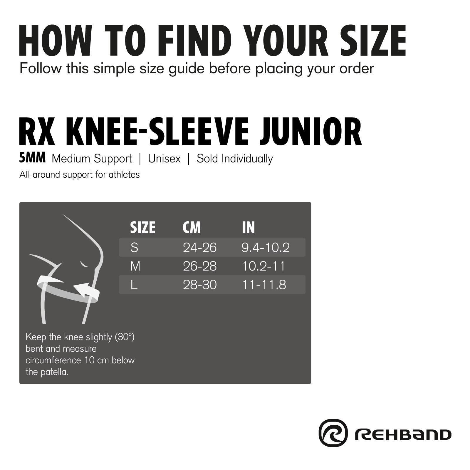 Rehband Rehband Kids Knee Sleeve made from 5mm Noprene, Knee Brace - Youth Girls & Boys Compression Knee Brace for Sports: Football, Hockey, Basketball or Running, Colour:Black - 1 Pair, Size:Large