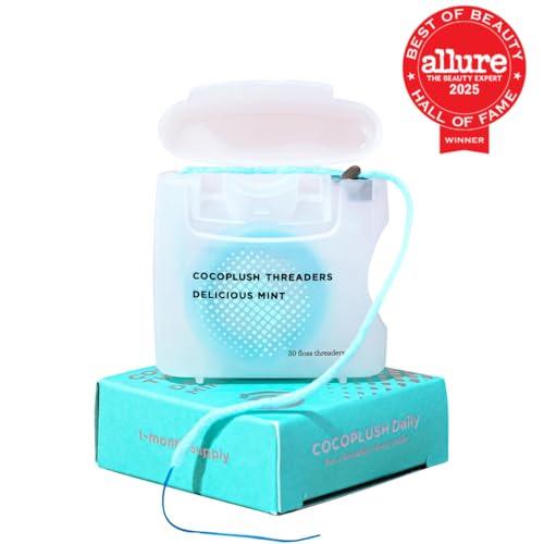 Cocofloss Cocofloss CocoPlush Threaders, Dental Floss for Implants, Bridges, and Braces, Mint, Waxed, Dentist-Designed Oral Care with Coconut Oil, 30 Per Pack
