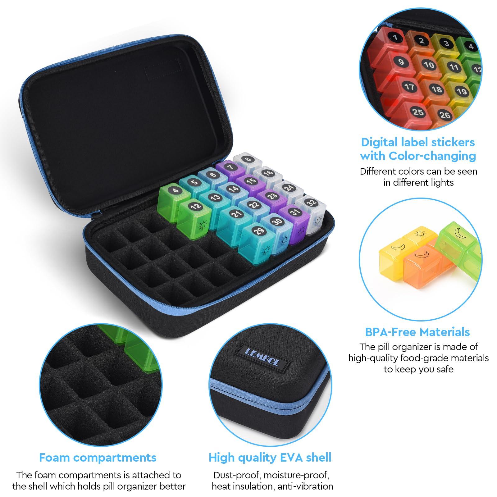 LEMBOL Monthly Pill Organizer 2 Times a Day, 30 Day Pill Organizer Box AM PM with Weekly Pill Bag,32 Daily Large Compartments,1 Month Pill Holder to Hold Vitamins, Medication and Supplements