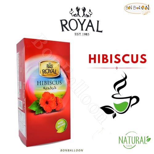 Egyptian Royal Natural Hibiscus Flower Tea Bags Pure Natural Dried Roselle Egyptian Herbal Caffeine Free Egypt Aswani Aswan Chai Hybiscus Hibscus Tea\'s Hibiscous Halal Kosher (20 Bags)