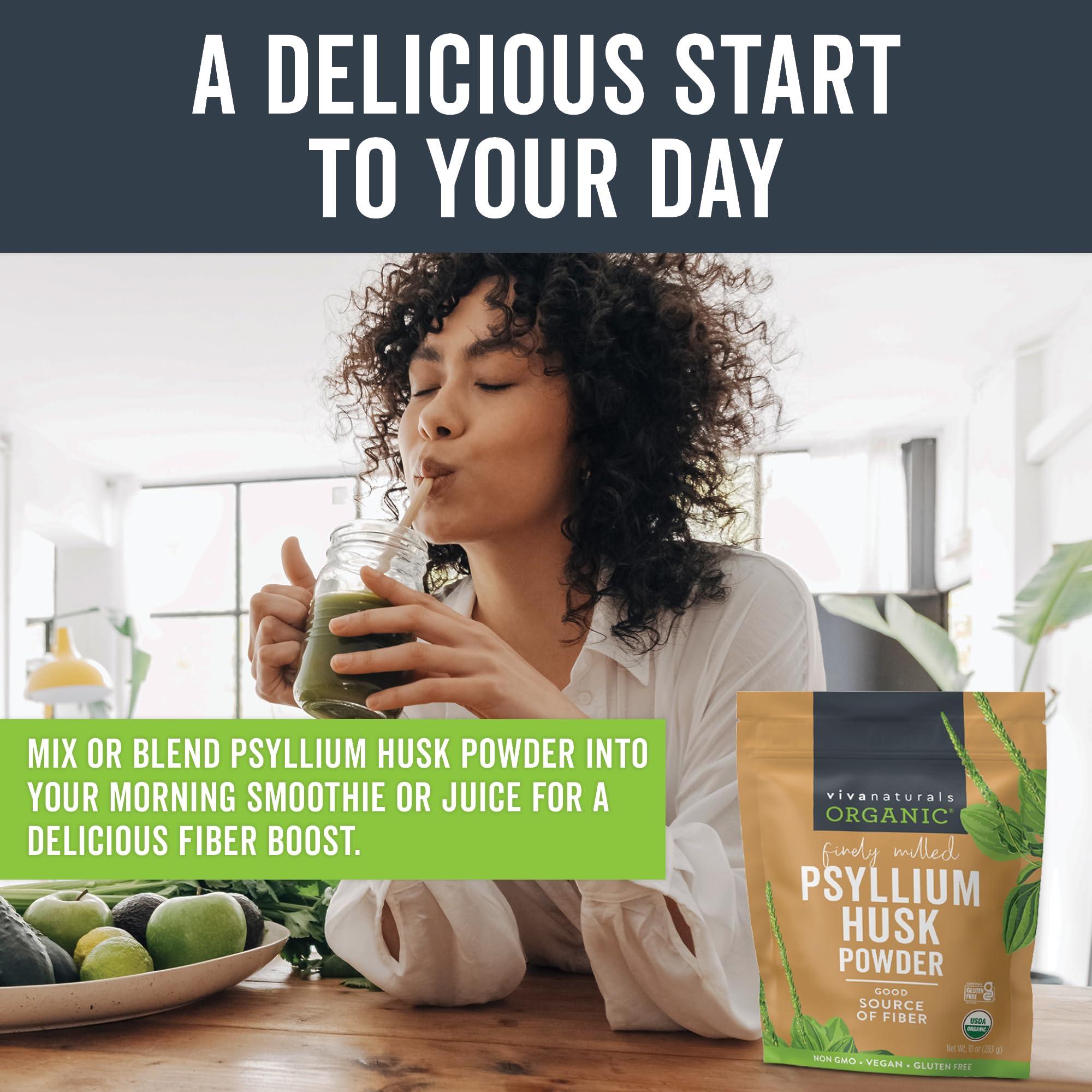 Viva Naturals Viva Naturals Organic Psyllium Husk Powder, 10 oz - Finely Ground, Unflavored Plant Based Superfood - Good Source of Fiber for Gluten-Free Baking, Juices & Smoothies - Certified Vegan, Keto and Paleo