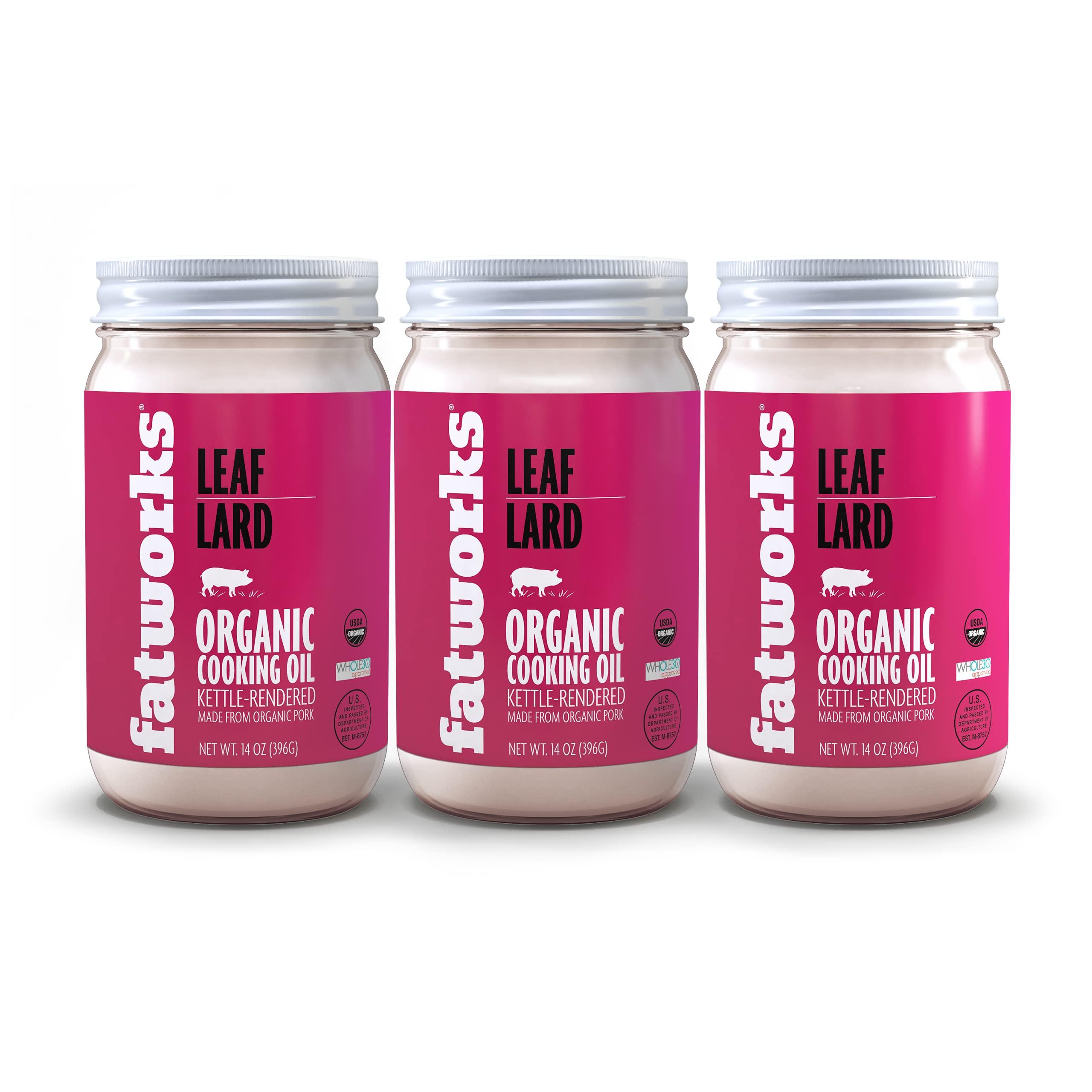 Fatworks Fatworks, Certified Organic Leaf Lard, NON-GMO, USDA 100% Organic for Amazing Traditional Baking, Keto, Paleo, Everyday Cooking and Frying, Whole30 Approved, No Preservatives in Glass Jar, 14 OZ,